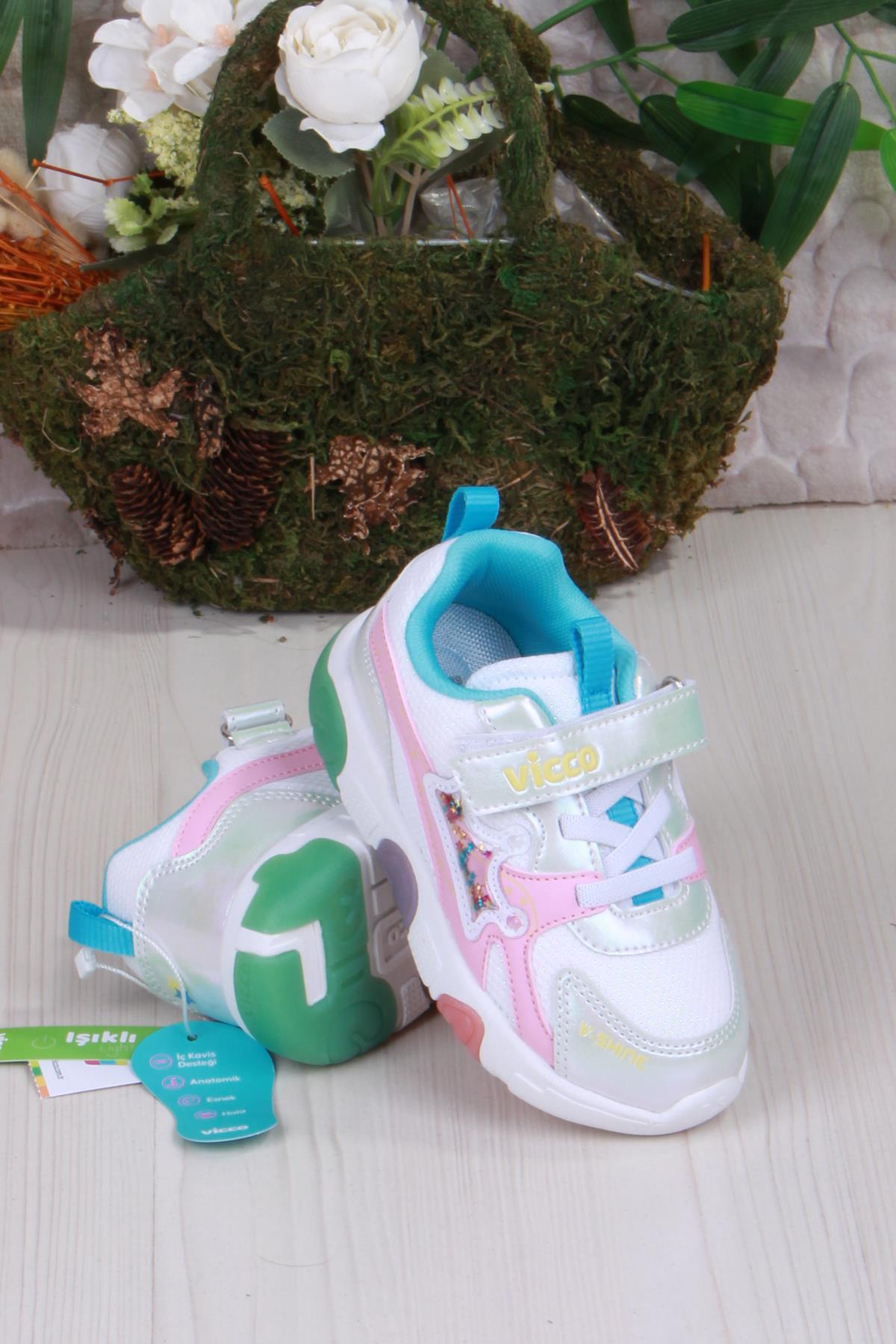 346.P25Y.180 Beyaz Queen Anatomik Işıklı Kız Çocuk Ayakkabı - Görsel 5