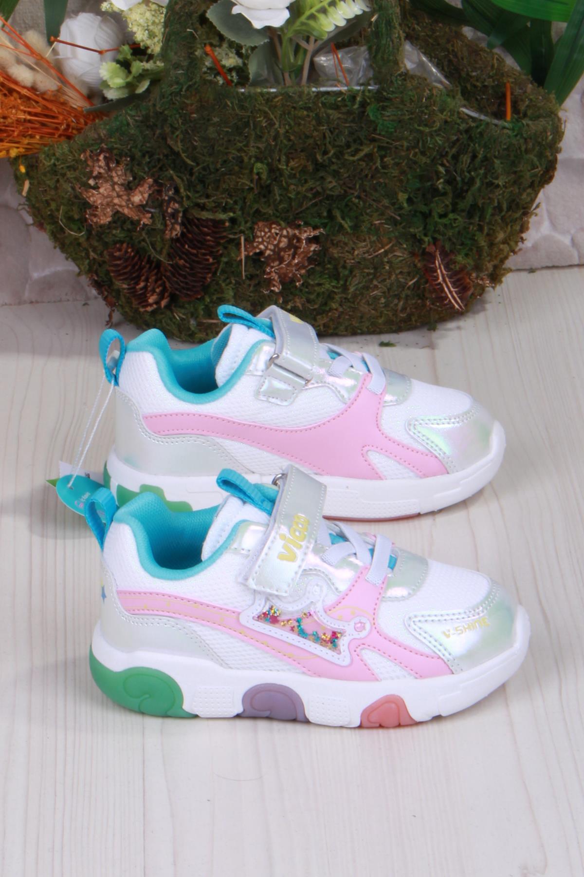 346.B25Y.180 Beyaz Queen Anatomik Işıklı Kız Çocuk Ayakkabı - Görsel 3
