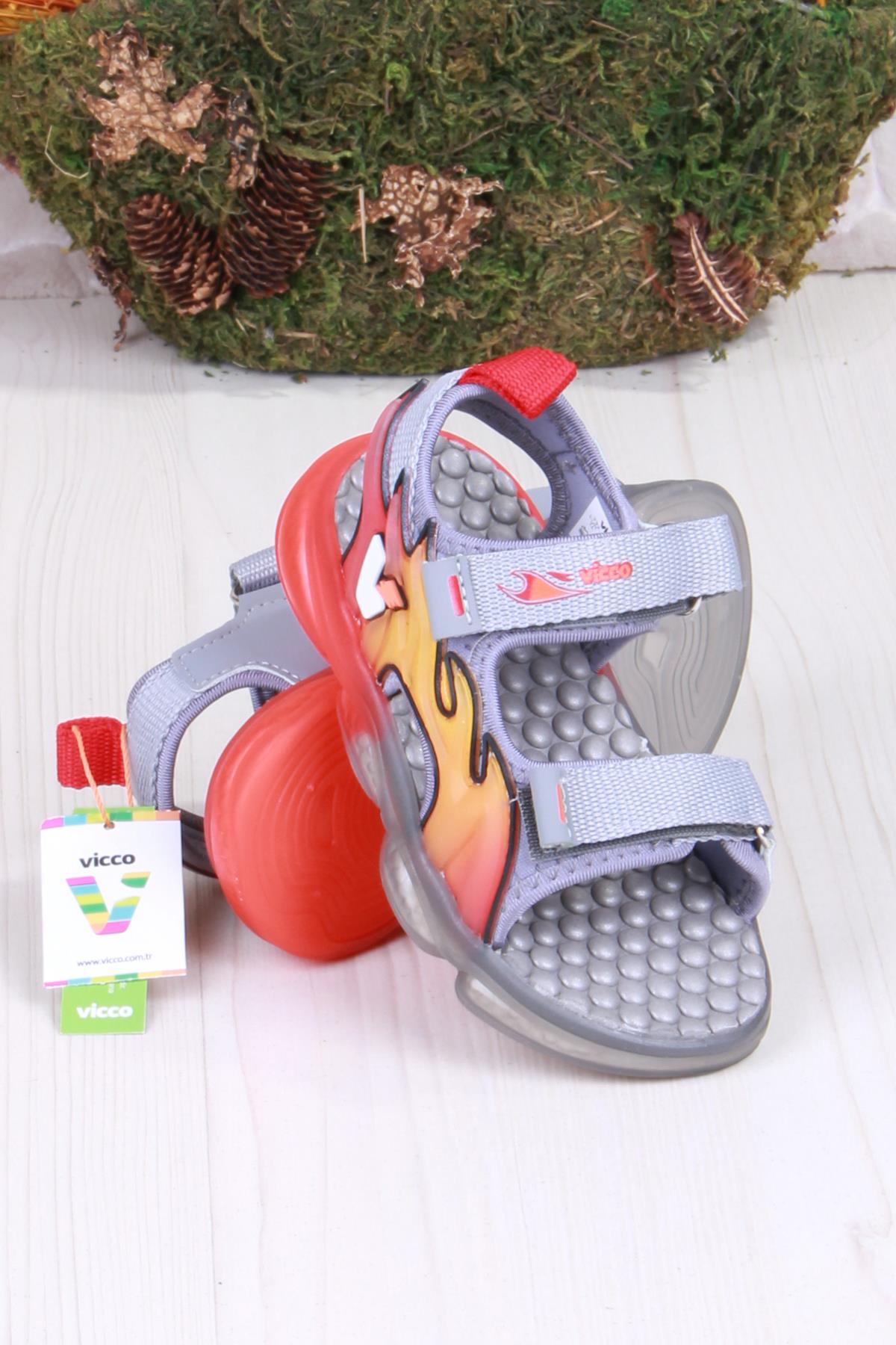 332.B25Y.256 Jack Gri Rahat Esnek Işıklı Erkek Çocuk Sandalet - Görsel 2