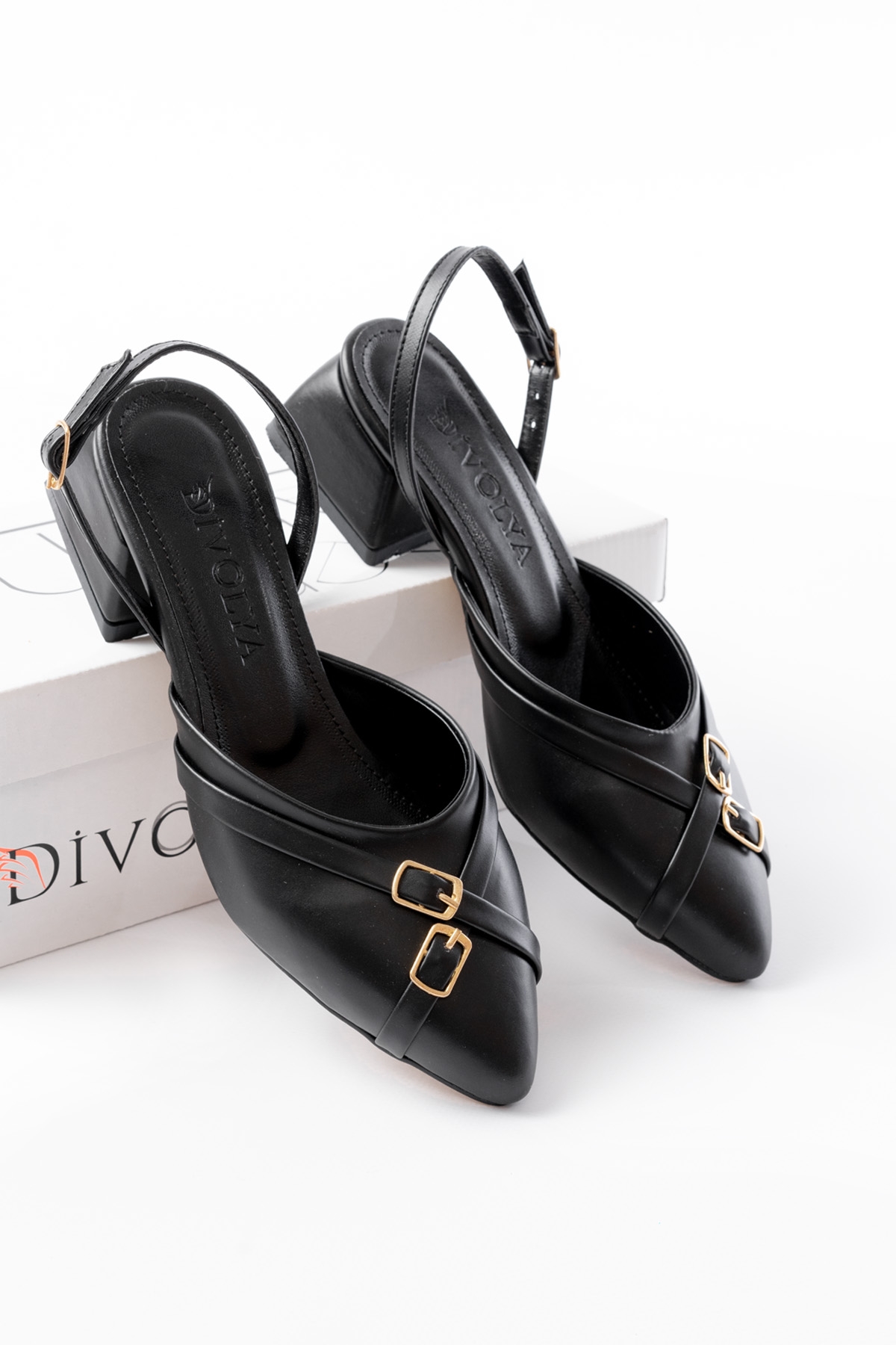 Gabriel Siyah Çapraz Tokalı (4 cm Topuklu) Sivri Burun Babet Ayakkabı - Görsel 5