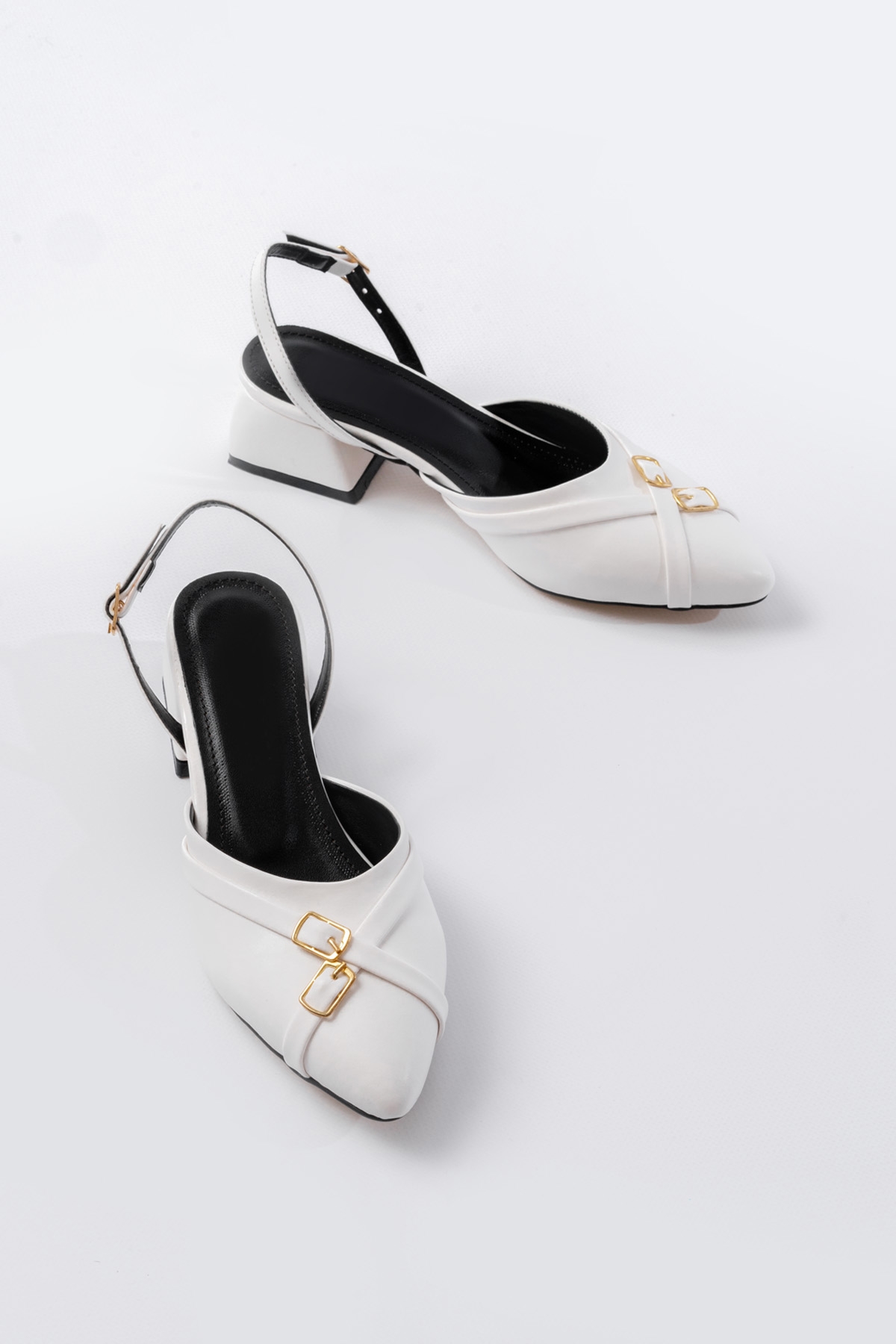 Gabriel Beyaz Çapraz Tokalı (4 cm Topuklu) Sivri Burun Babet Ayakkabı - Görsel 6