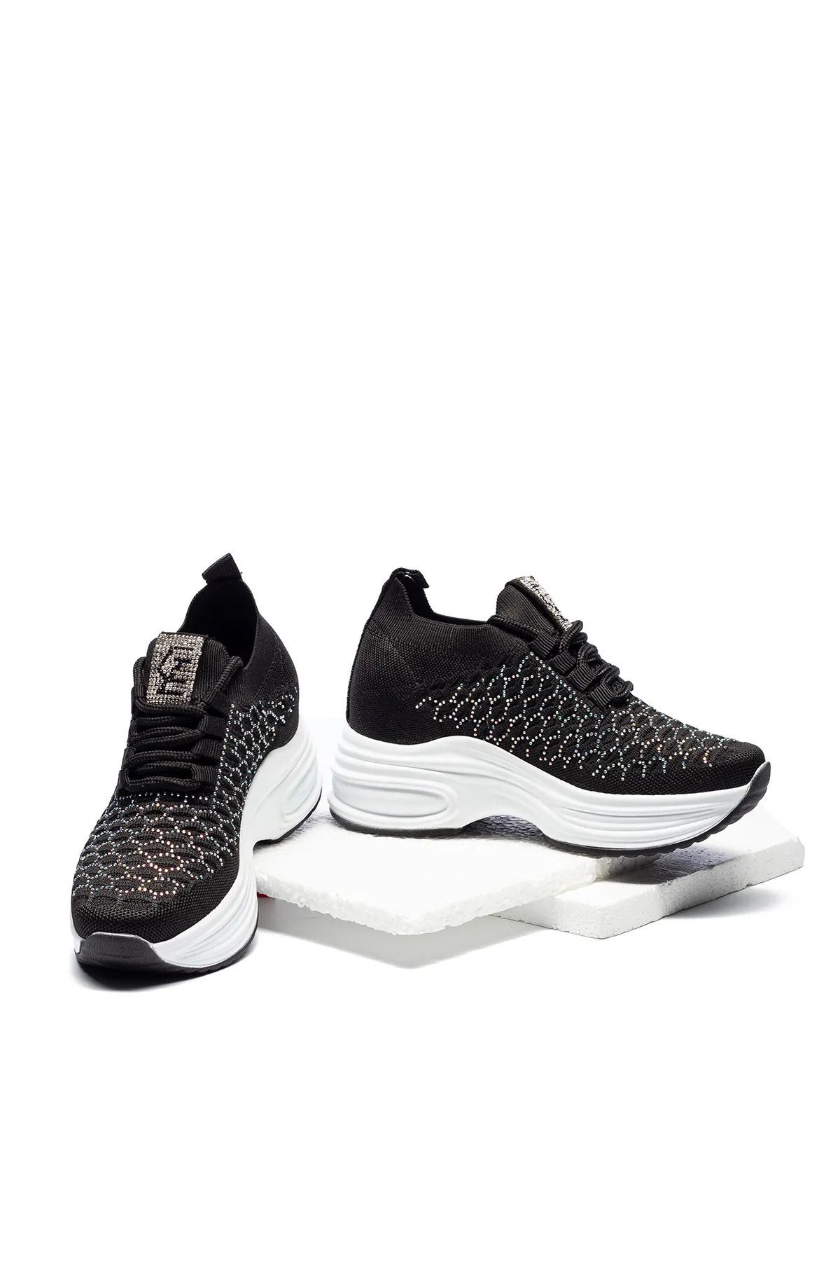 5007 GİZLİ TOPUK TAŞLI YÜKSEK TABAN TRİKO SNEAKER AYAKKABI - Görsel 4
