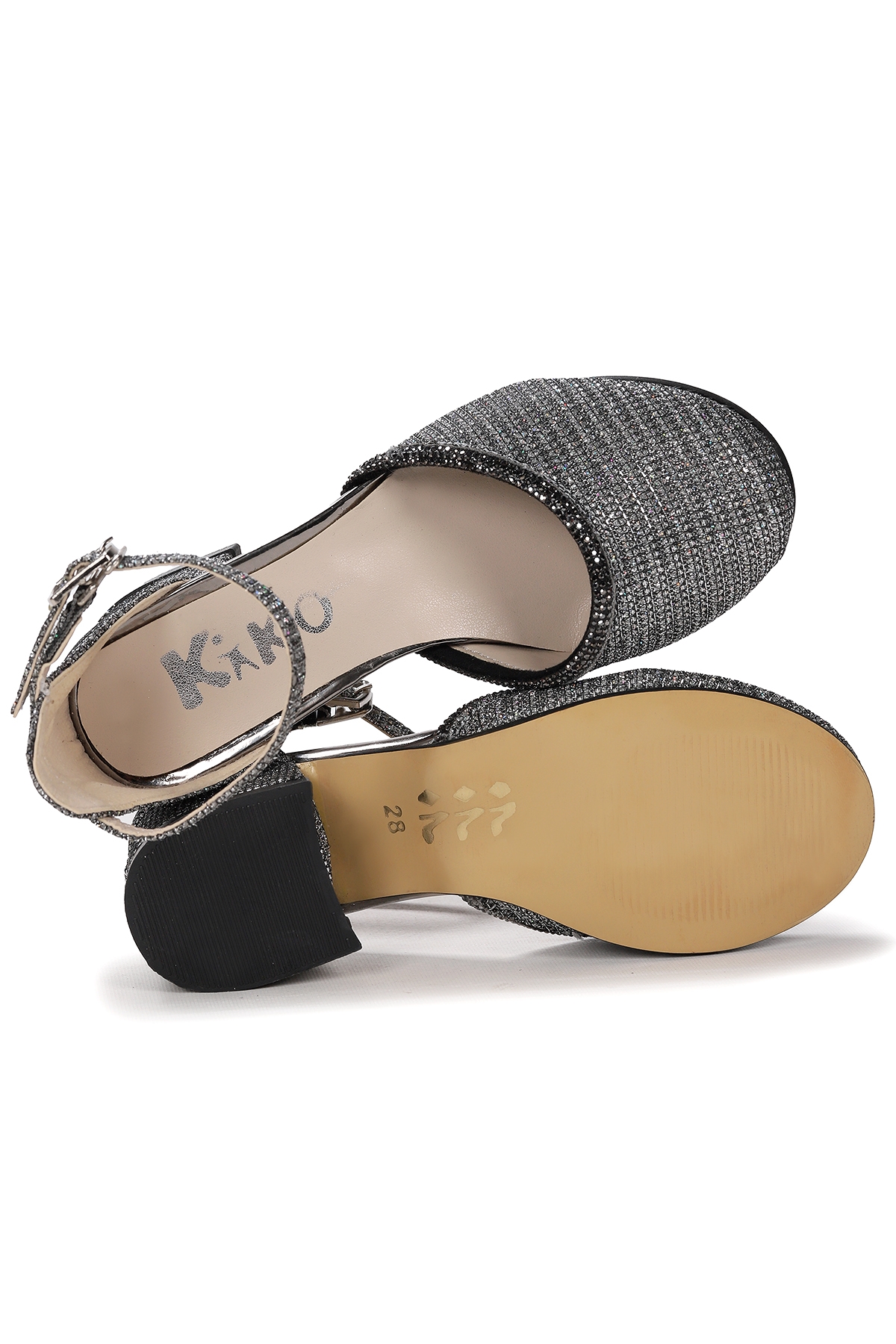 Ressa Çupra Taşlı Kız Çocuk 5 Cm Topuklu Sandalet Abiye Ayakkabı Platin - Platin - Görsel 6