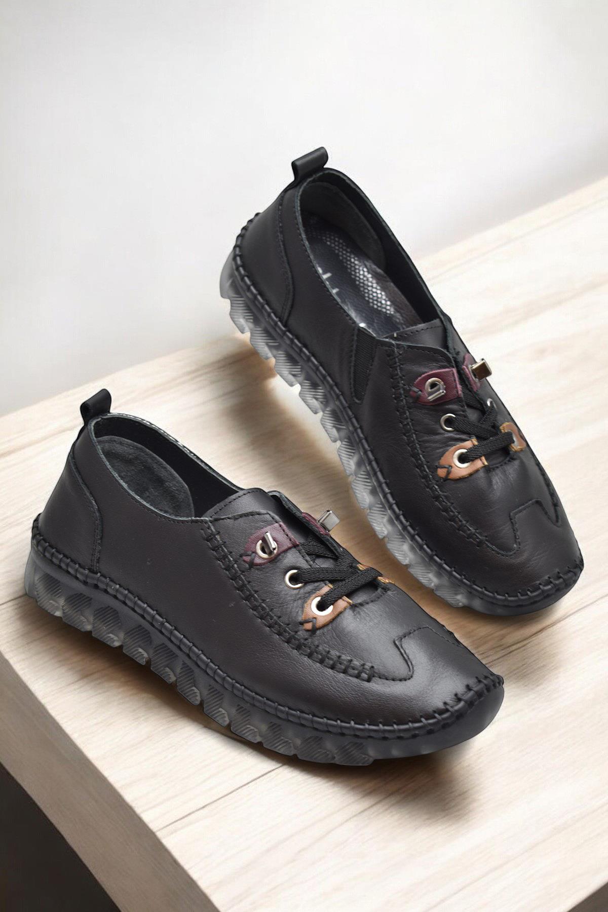 212 Tam Ortopedik Hafif Dolgu Taban Günlük Hakiki Deri Kadın Ayakkabı Anne Ayakkabısı - Görsel 2