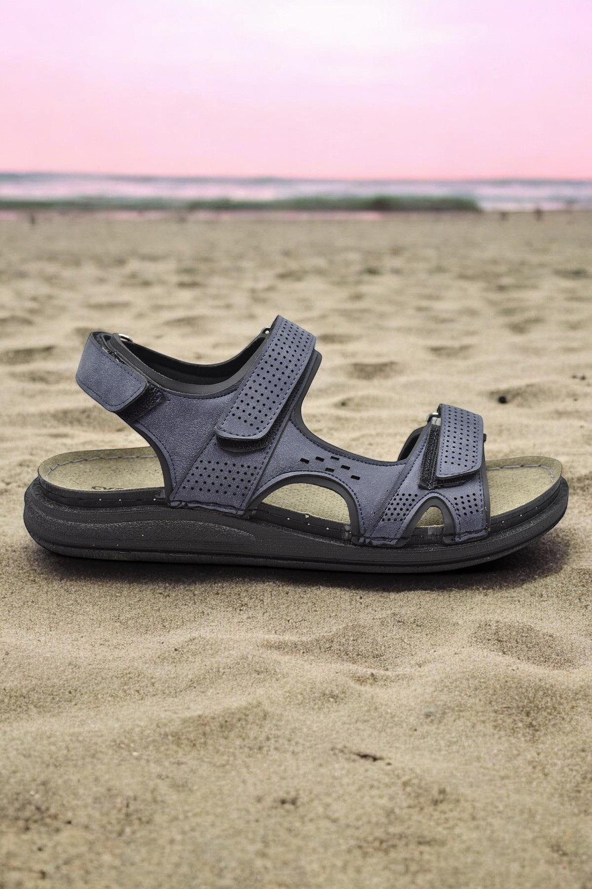 240105 Ortopedik Taban Erkek Sandalet Erkek Cırtlı Sandalet - Görsel 2