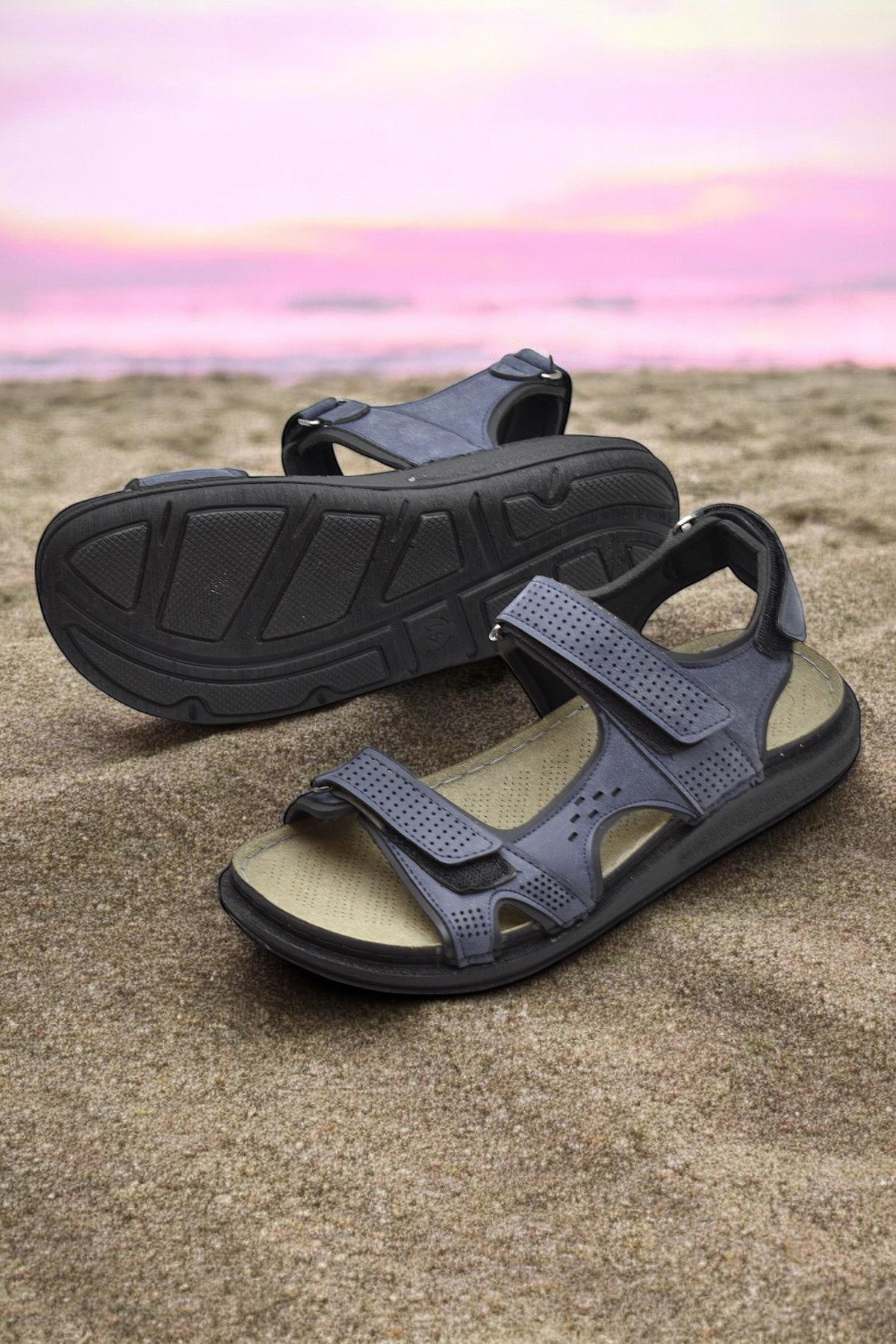 240105 Ortopedik Taban Erkek Sandalet Erkek Cırtlı Sandalet - Görsel 4