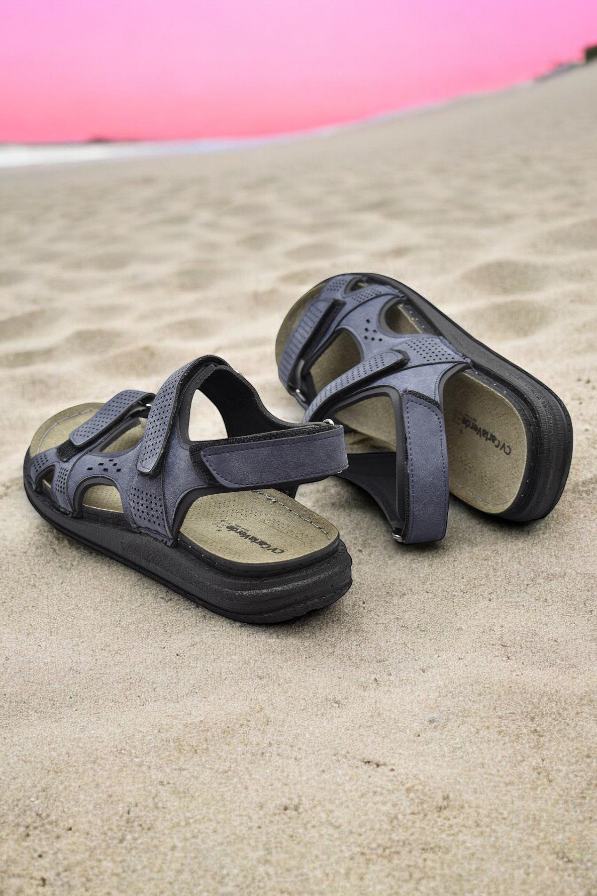 240105 Ortopedik Taban Erkek Sandalet Erkek Cırtlı Sandalet - Görsel 5