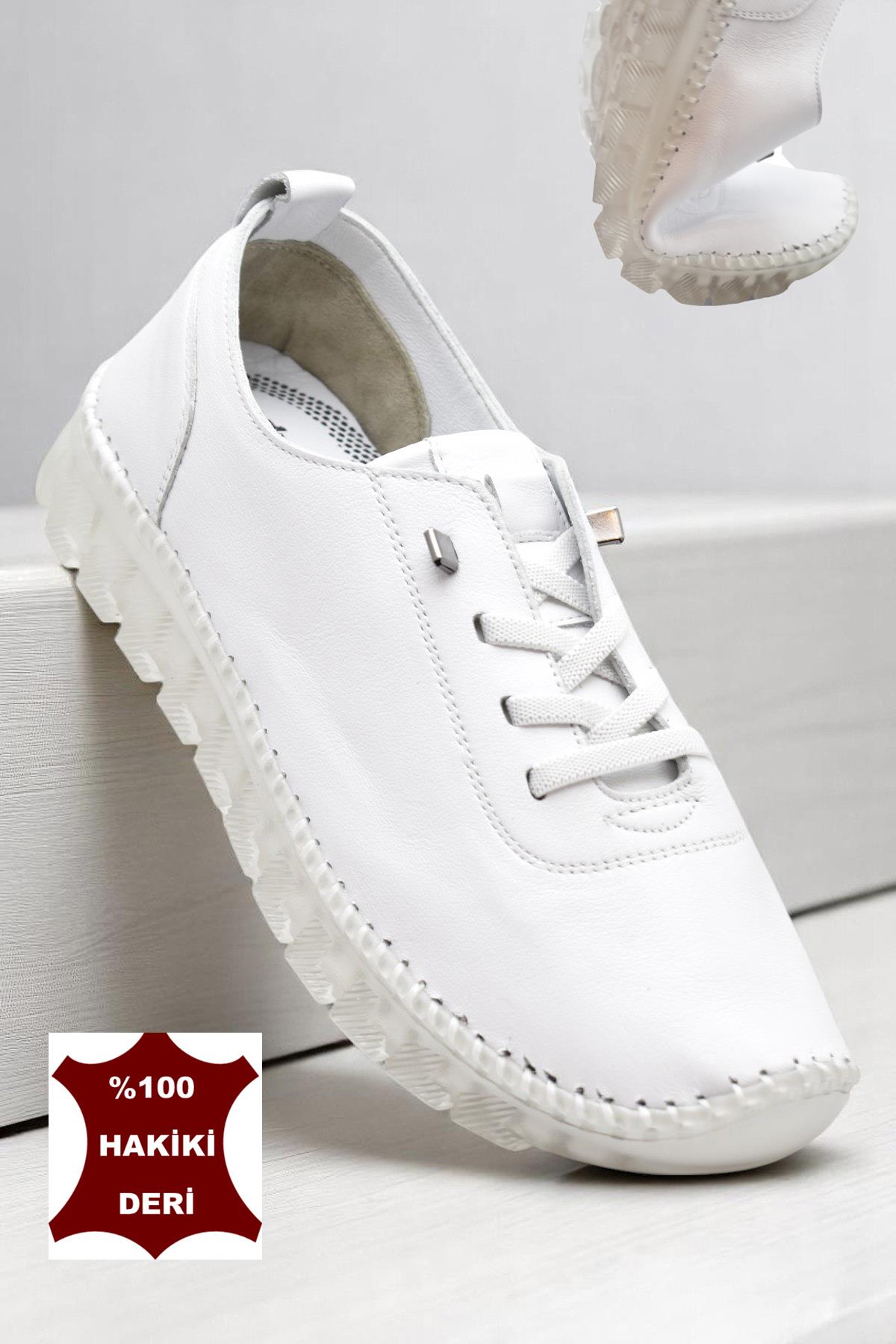 211 Tam Ortopedik Hafif Dolgu Taban Günlük Hakiki Deri Kadın Ayakkabı - Görsel 3