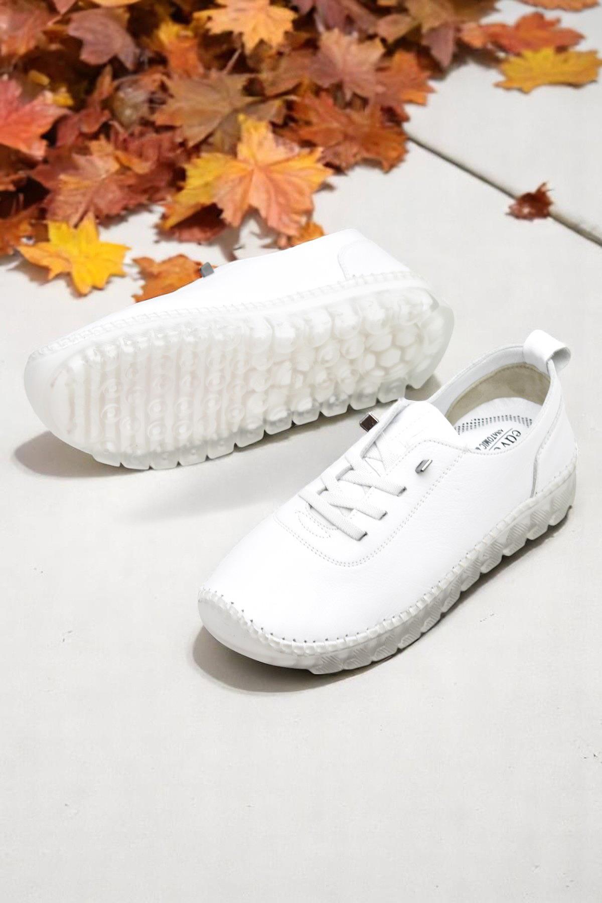 211 Tam Ortopedik Hafif Dolgu Taban Günlük Hakiki Deri Kadın Ayakkabı - Görsel 4