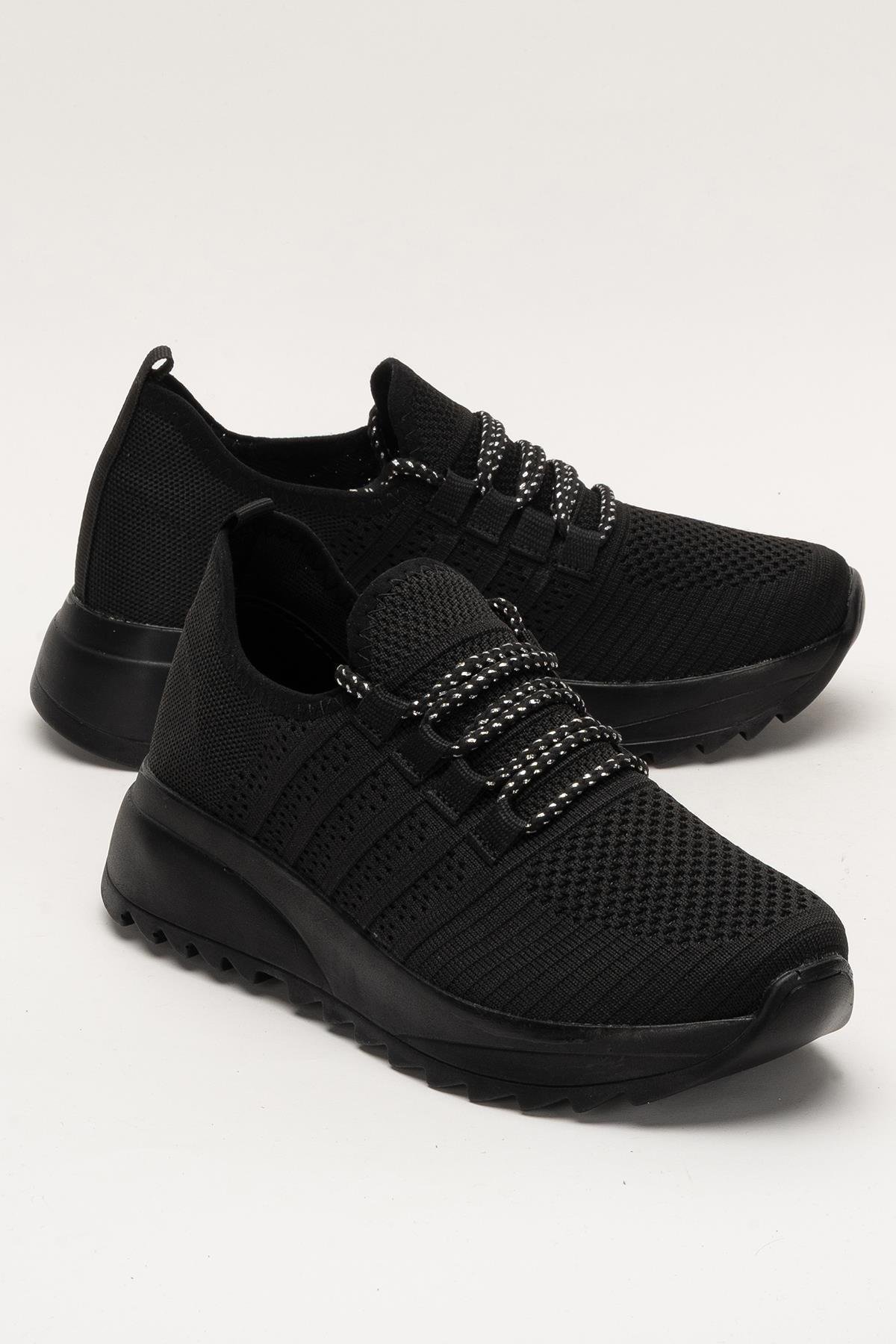 Kadın Ortopedik Taban Triko Günlük Spor Ayakkabı SİYAH - Görsel 3