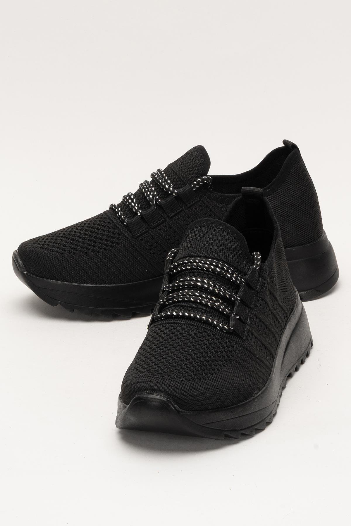 Kadın Ortopedik Taban Triko Günlük Spor Ayakkabı SİYAH - Görsel 6