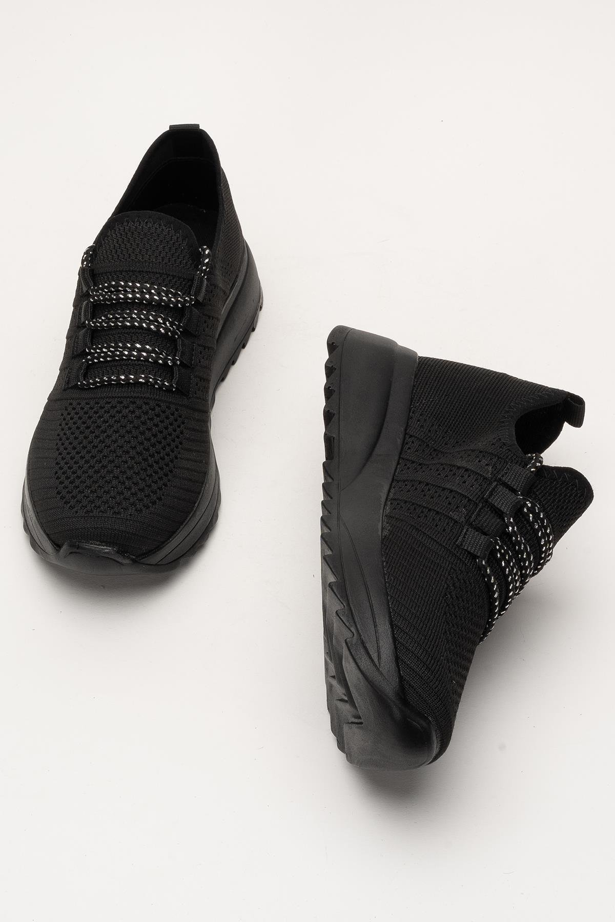 Kadın Ortopedik Taban Triko Günlük Spor Ayakkabı SİYAH - Görsel 8