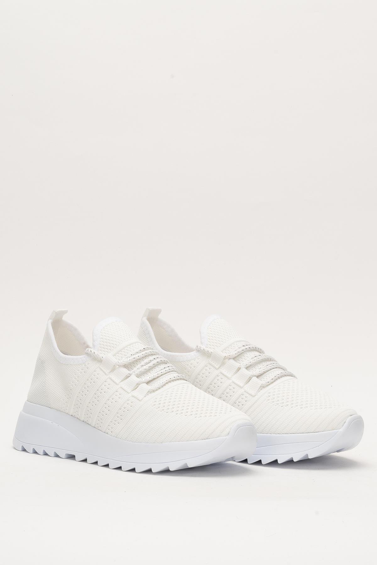 Kadın Ortopedik Taban Triko Günlük Spor Ayakkabı BEYAZ - Görsel 4