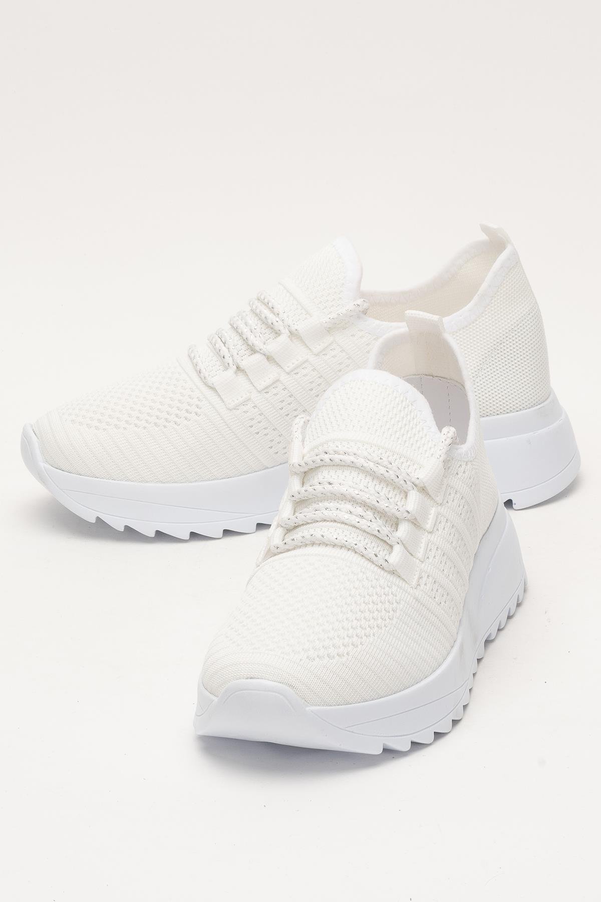 Kadın Ortopedik Taban Triko Günlük Spor Ayakkabı BEYAZ - Görsel 6