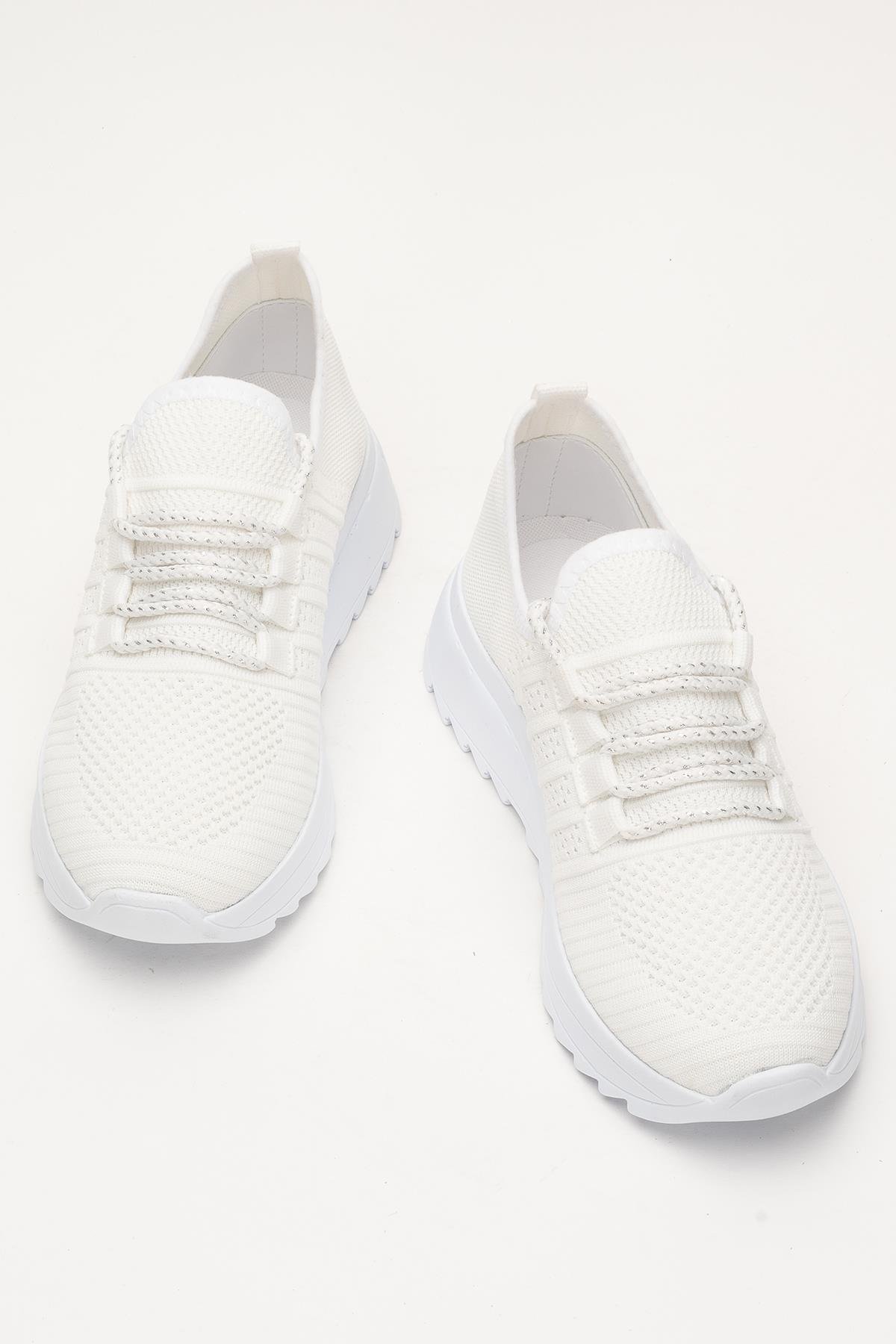 Kadın Ortopedik Taban Triko Günlük Spor Ayakkabı BEYAZ - Görsel 7