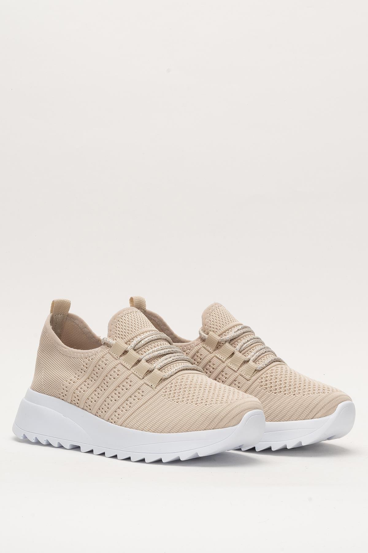 Kadın Ortopedik Taban Triko Günlük Spor Ayakkabı BEJ - Görsel 4