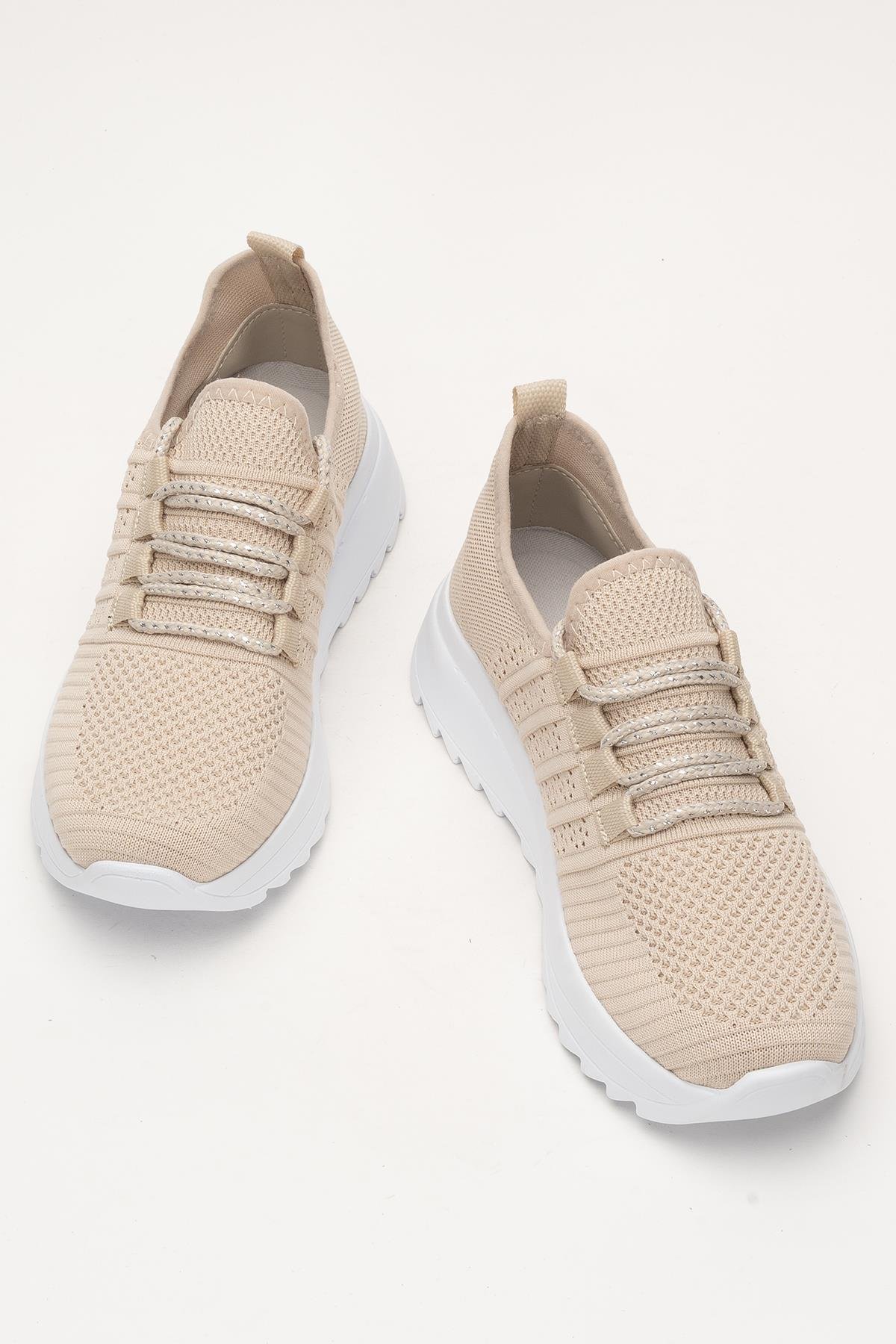 Kadın Ortopedik Taban Triko Günlük Spor Ayakkabı BEJ - Görsel 7