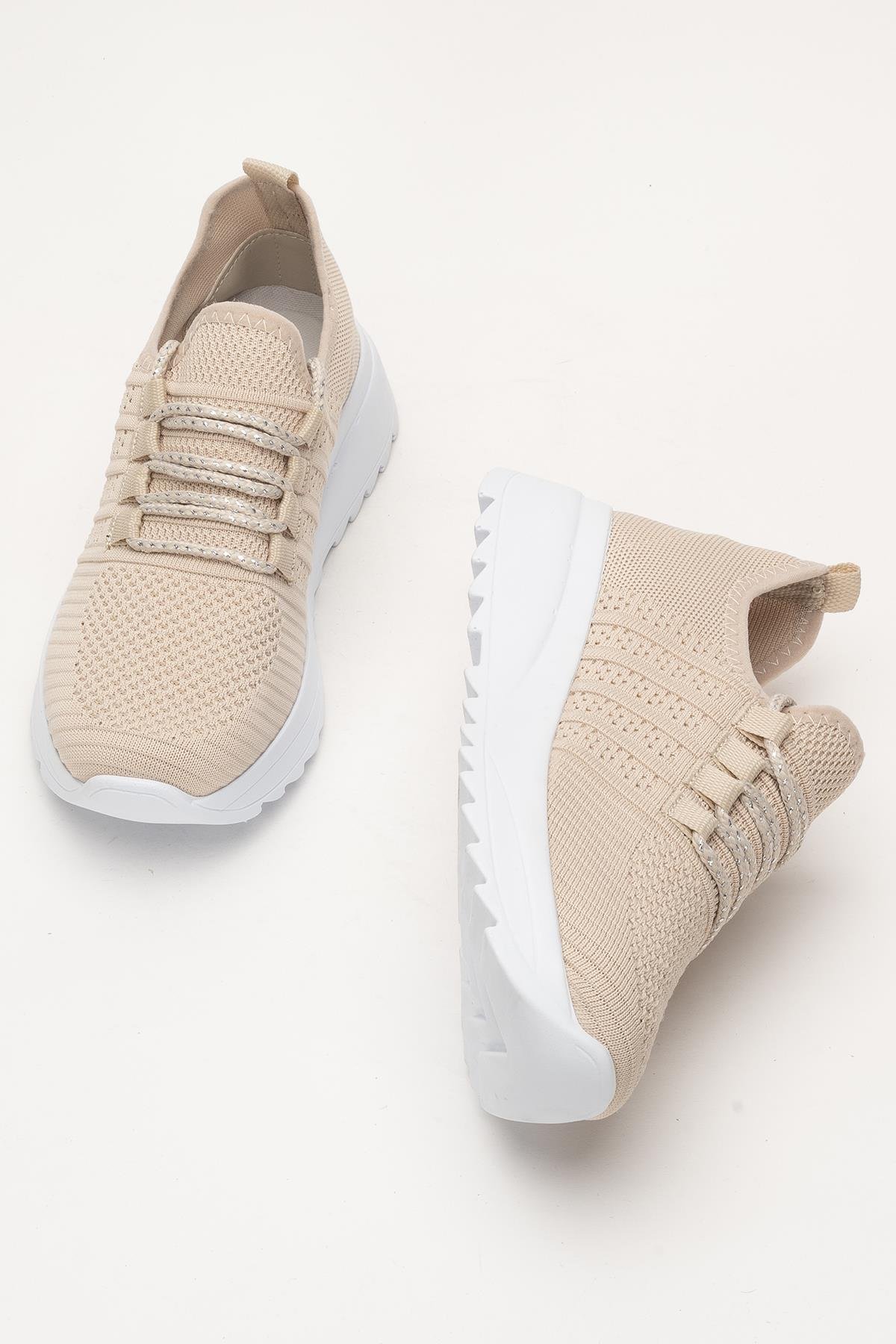 Kadın Ortopedik Taban Triko Günlük Spor Ayakkabı BEJ - Görsel 8