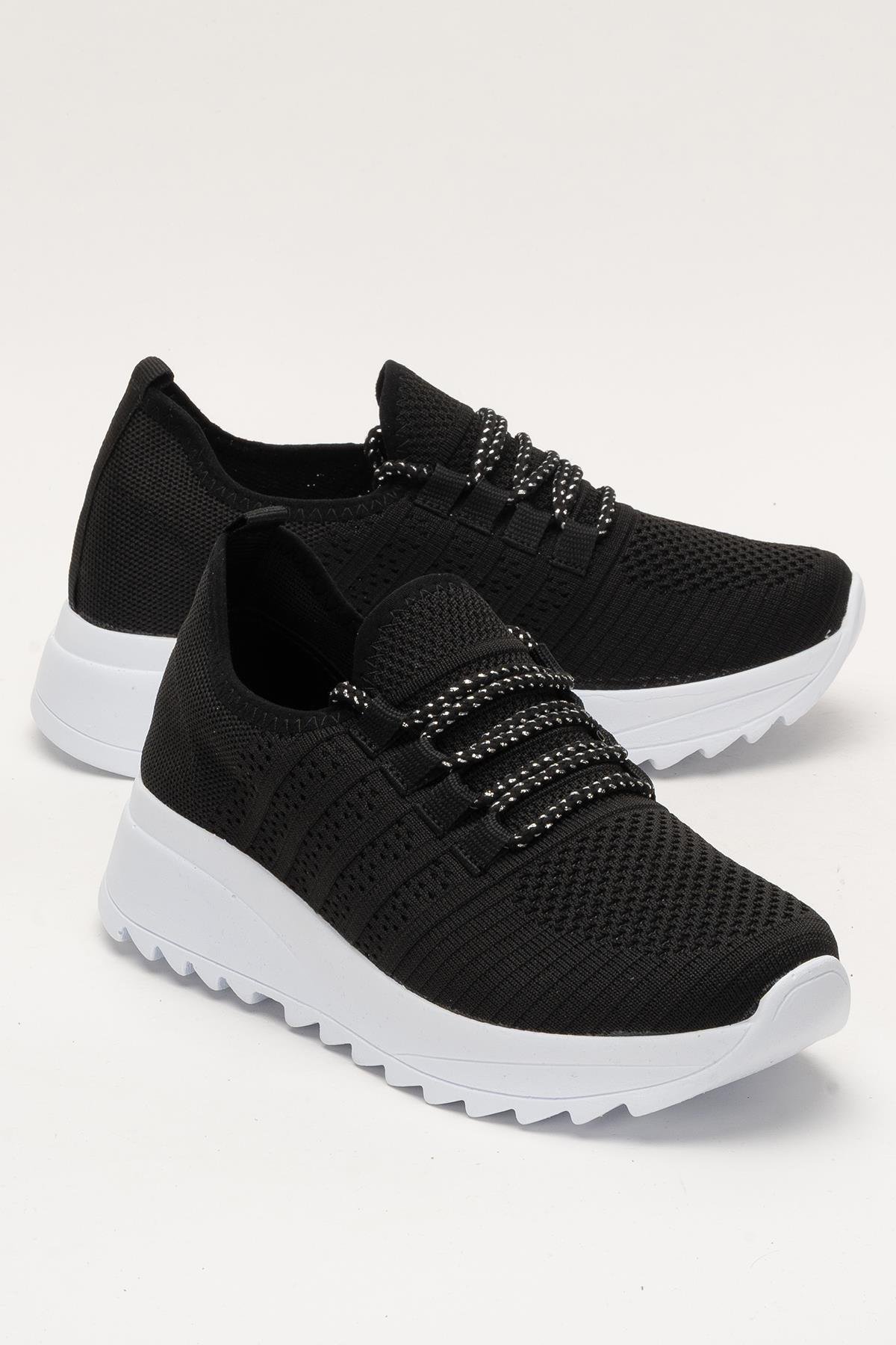 Kadın Ortopedik Taban Triko Günlük Spor Ayakkabı SİYAH - BEYAZ - Görsel 3