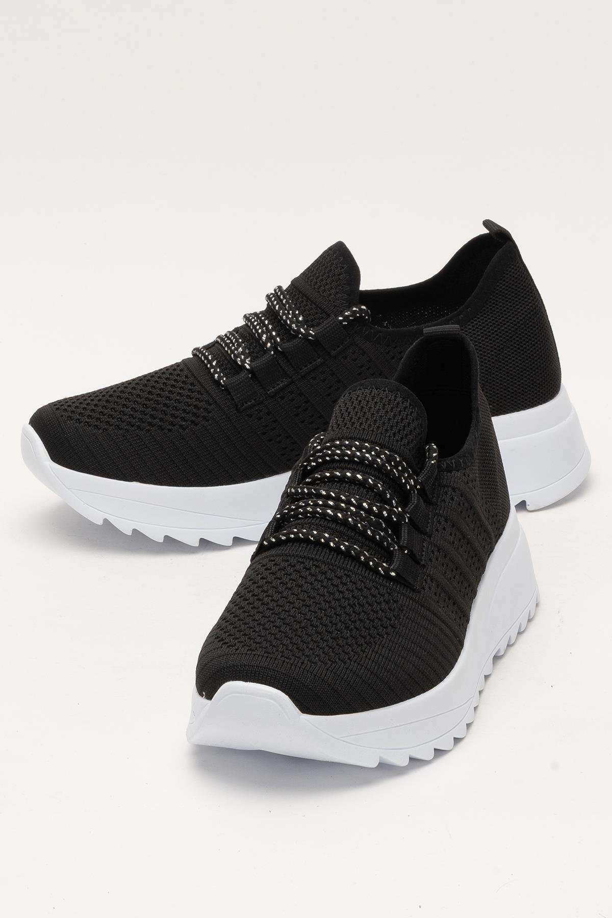Kadın Ortopedik Taban Triko Günlük Spor Ayakkabı SİYAH - BEYAZ - Görsel 6