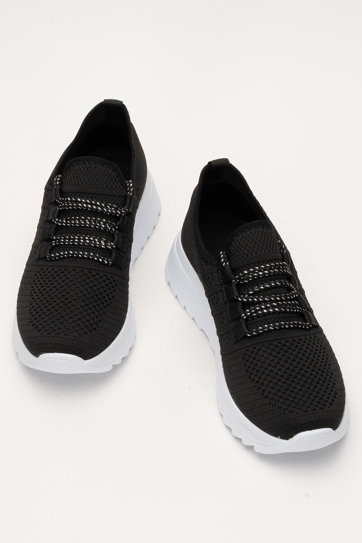 Kadın Ortopedik Taban Triko Günlük Spor Ayakkabı SİYAH - BEYAZ - Görsel 7
