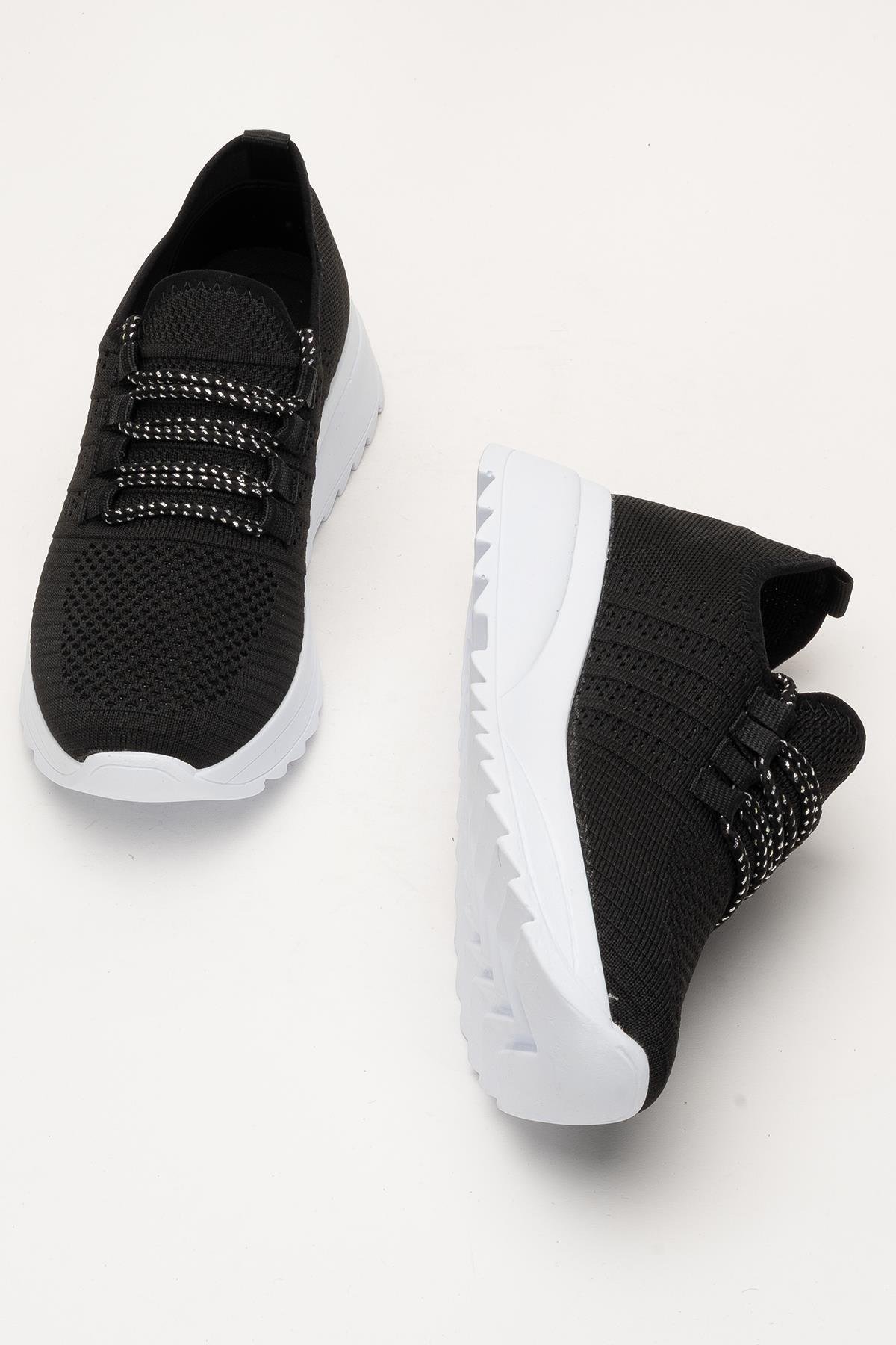 Kadın Ortopedik Taban Triko Günlük Spor Ayakkabı SİYAH - BEYAZ - Görsel 8