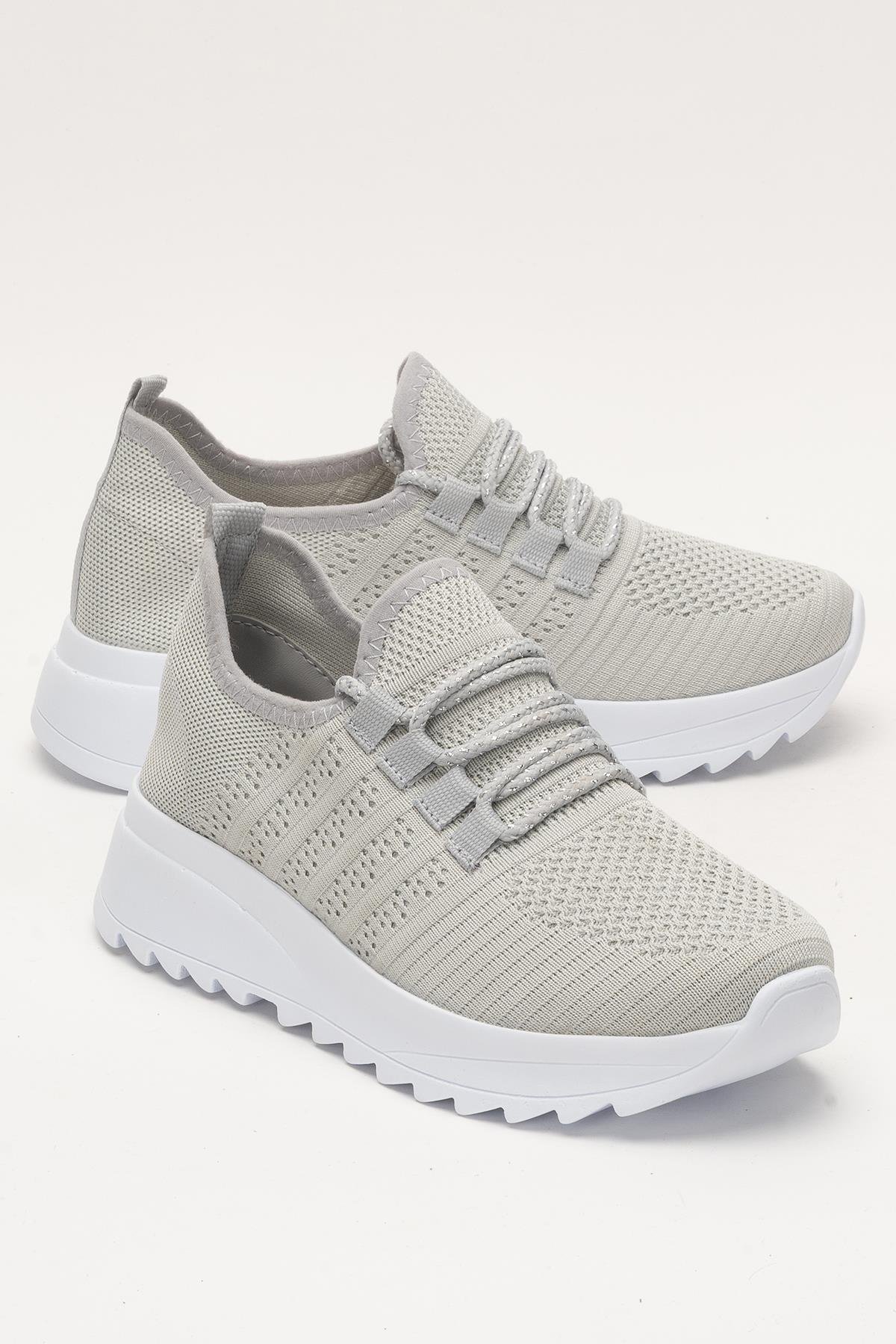 Kadın Ortopedik Taban Triko Günlük Spor Ayakkabı GRİ - Görsel 3