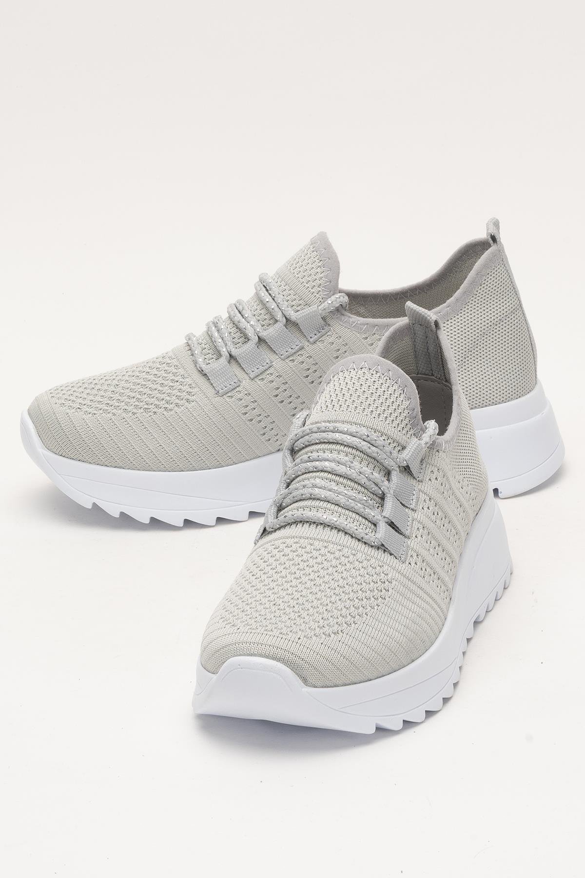Kadın Ortopedik Taban Triko Günlük Spor Ayakkabı GRİ - Görsel 6