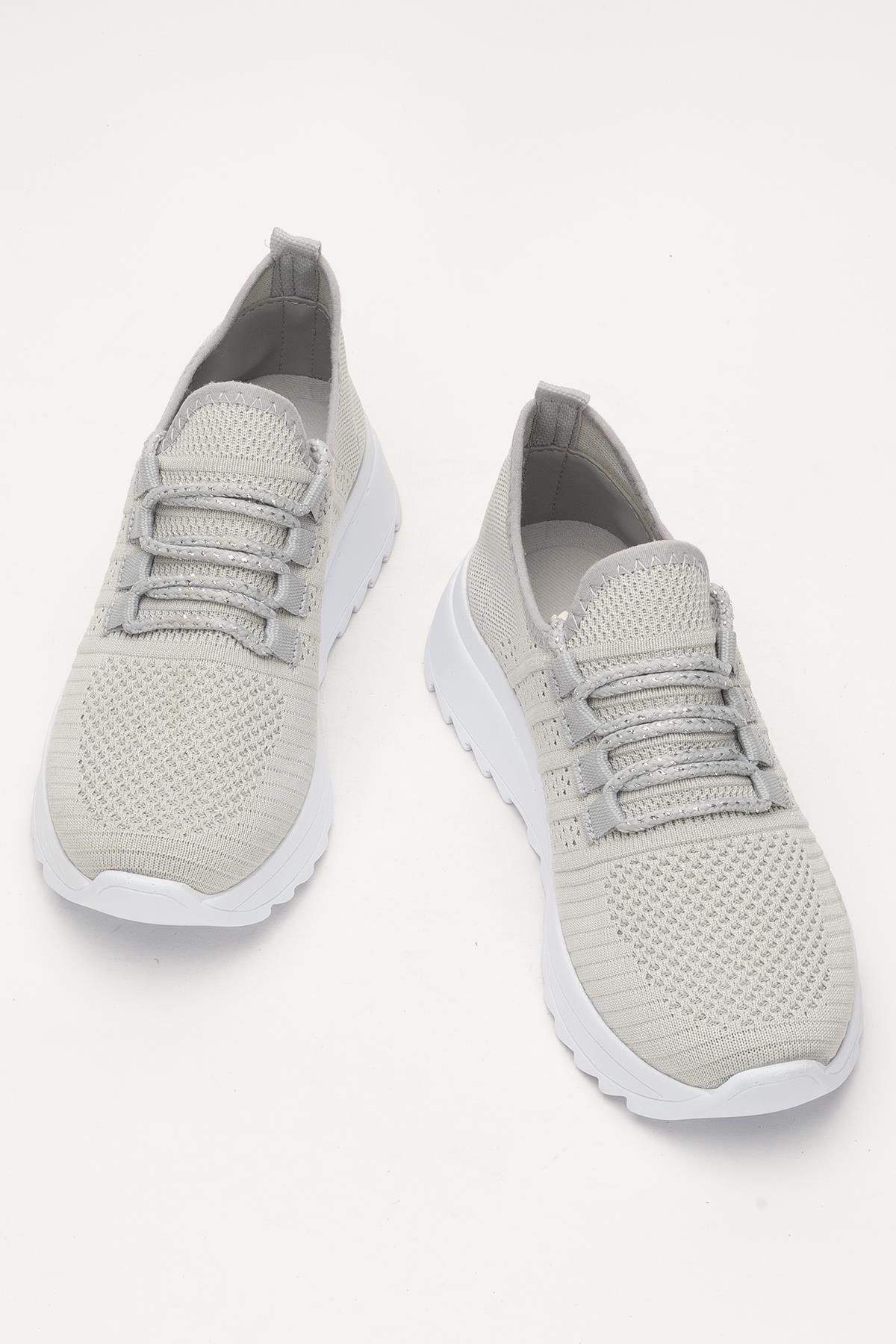 Kadın Ortopedik Taban Triko Günlük Spor Ayakkabı GRİ - Görsel 7