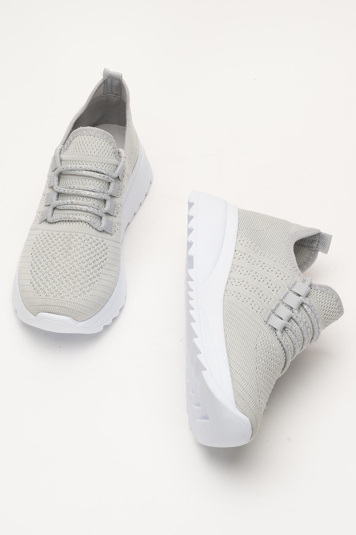 Kadın Ortopedik Taban Triko Günlük Spor Ayakkabı GRİ - Görsel 8
