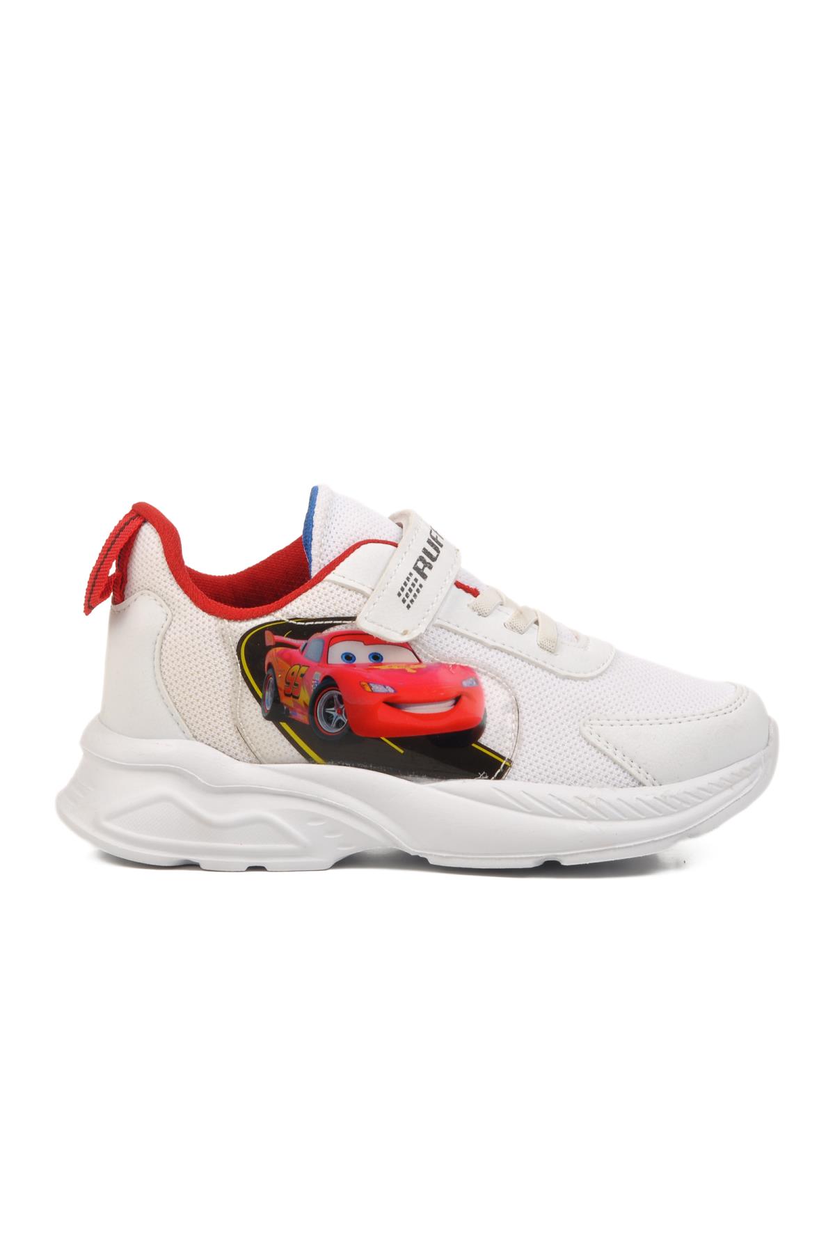 Beyaz Kırmızı Cırtlı Fileli Erkek Çocuk Spor Ayakkabı - Görsel 4
