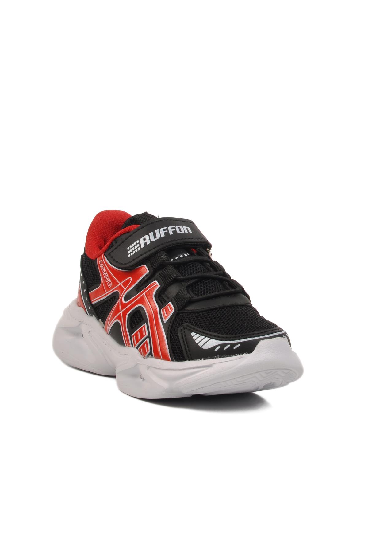Siyah Kırmızı Cırtlı Fileli Hafif Unisex Çocuk Spor Ayakkabı F - Görsel 2