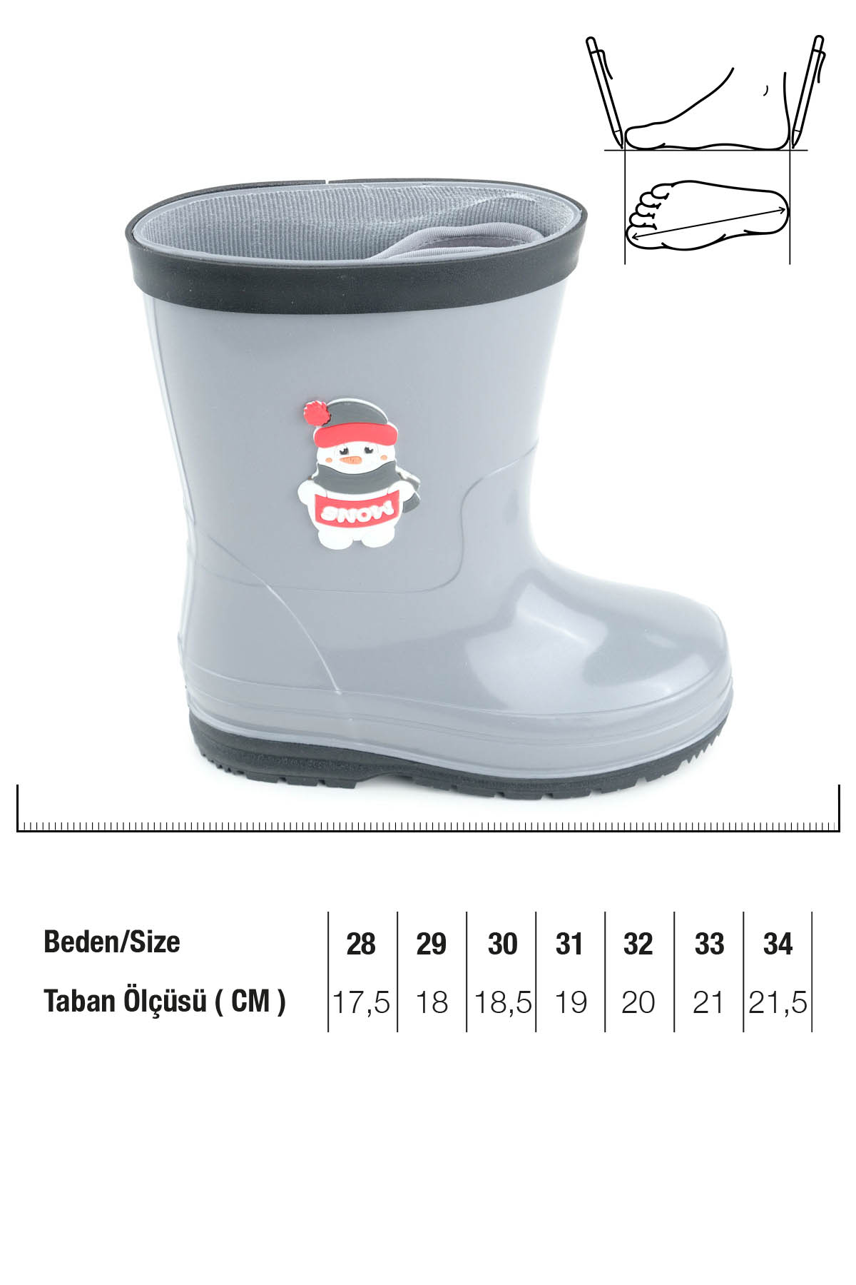 Gezer Gezer Gri Erkek Çocuk Kışlık İçinde Çıkarılabilir Ek Çoraplı Su Geçirmez Yağmur Bot Çizme | Flo Gri - 4. görsel