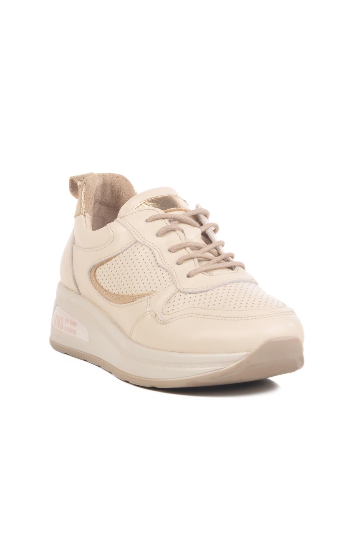 2216654Y Z Bej-Altın Hakiki Deri Kadın Günlük Ayakkabı - Görsel 2