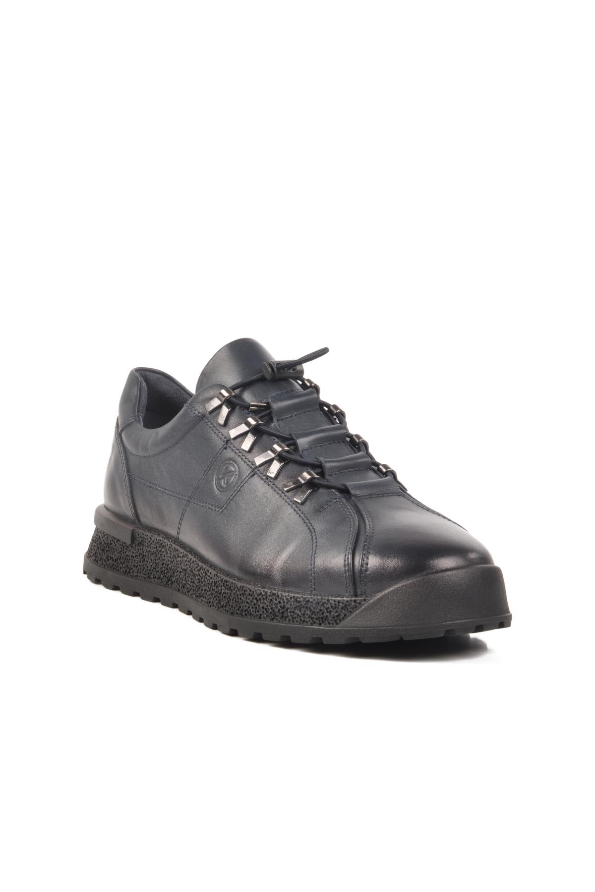 3K1820-3835 M Lacivert Hakiki Deri Erkek Sneaker - Görsel 2