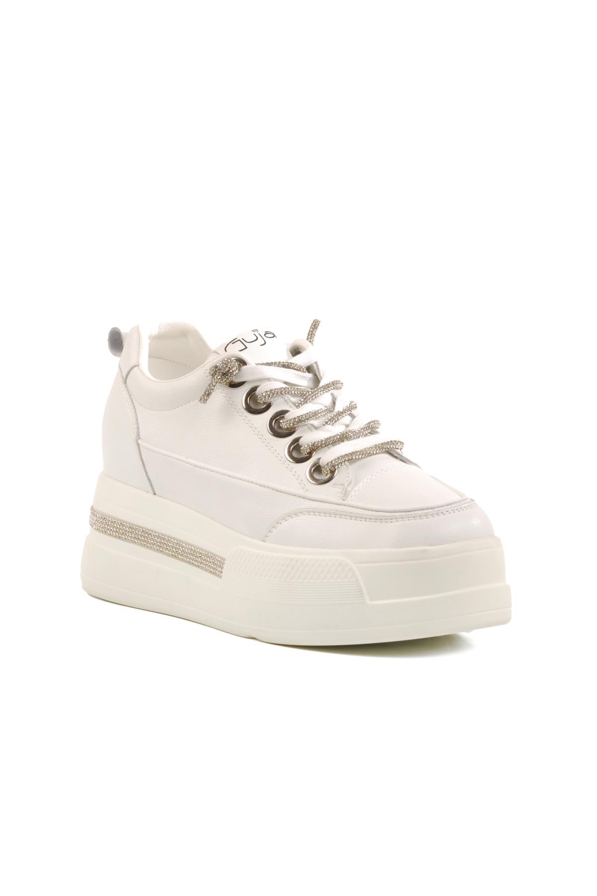 Beyaz Yüksek Taban Kadın Sneaker 25Y492 Z - Görsel 2