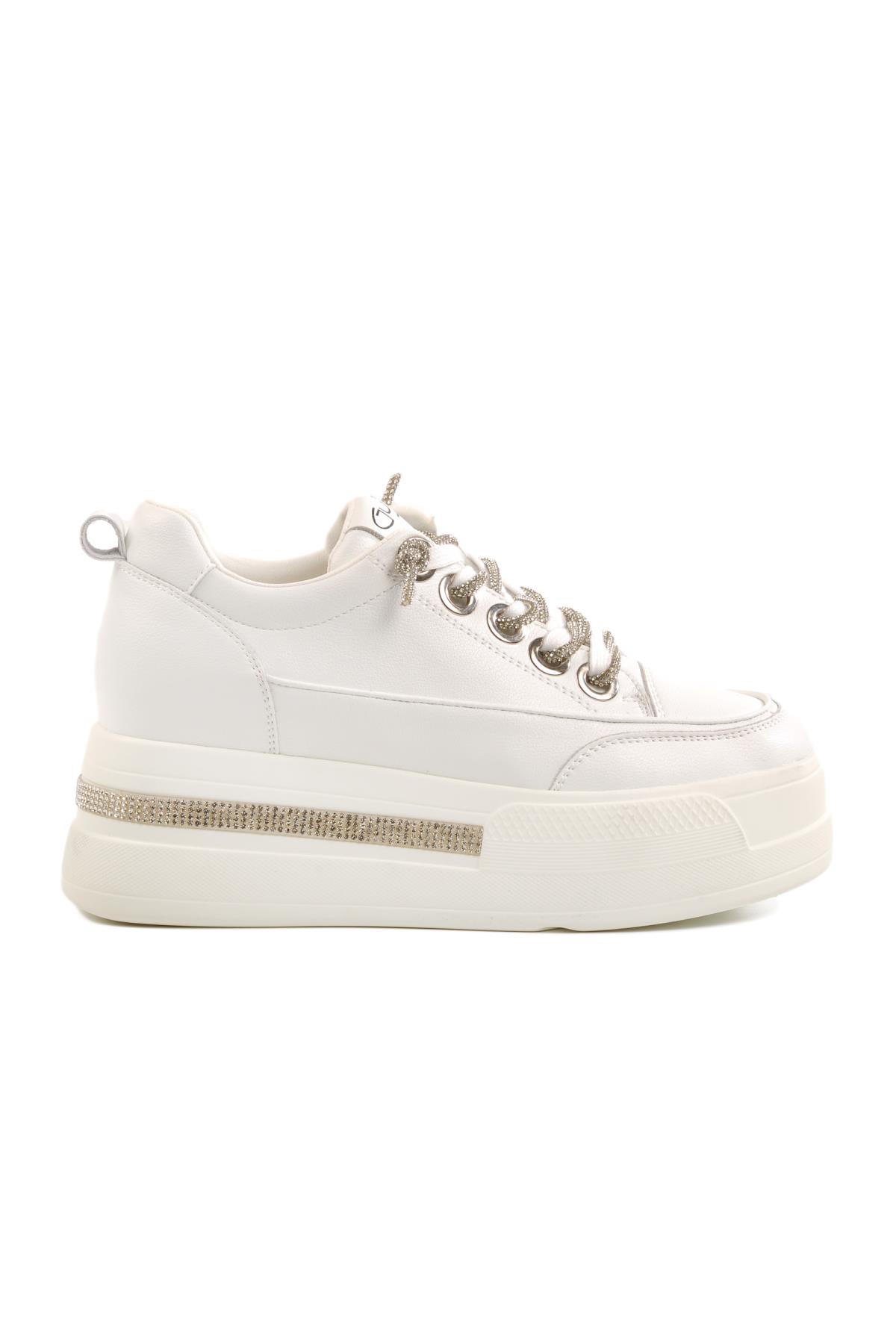 Beyaz Yüksek Taban Kadın Sneaker 25Y492 Z - Görsel 4