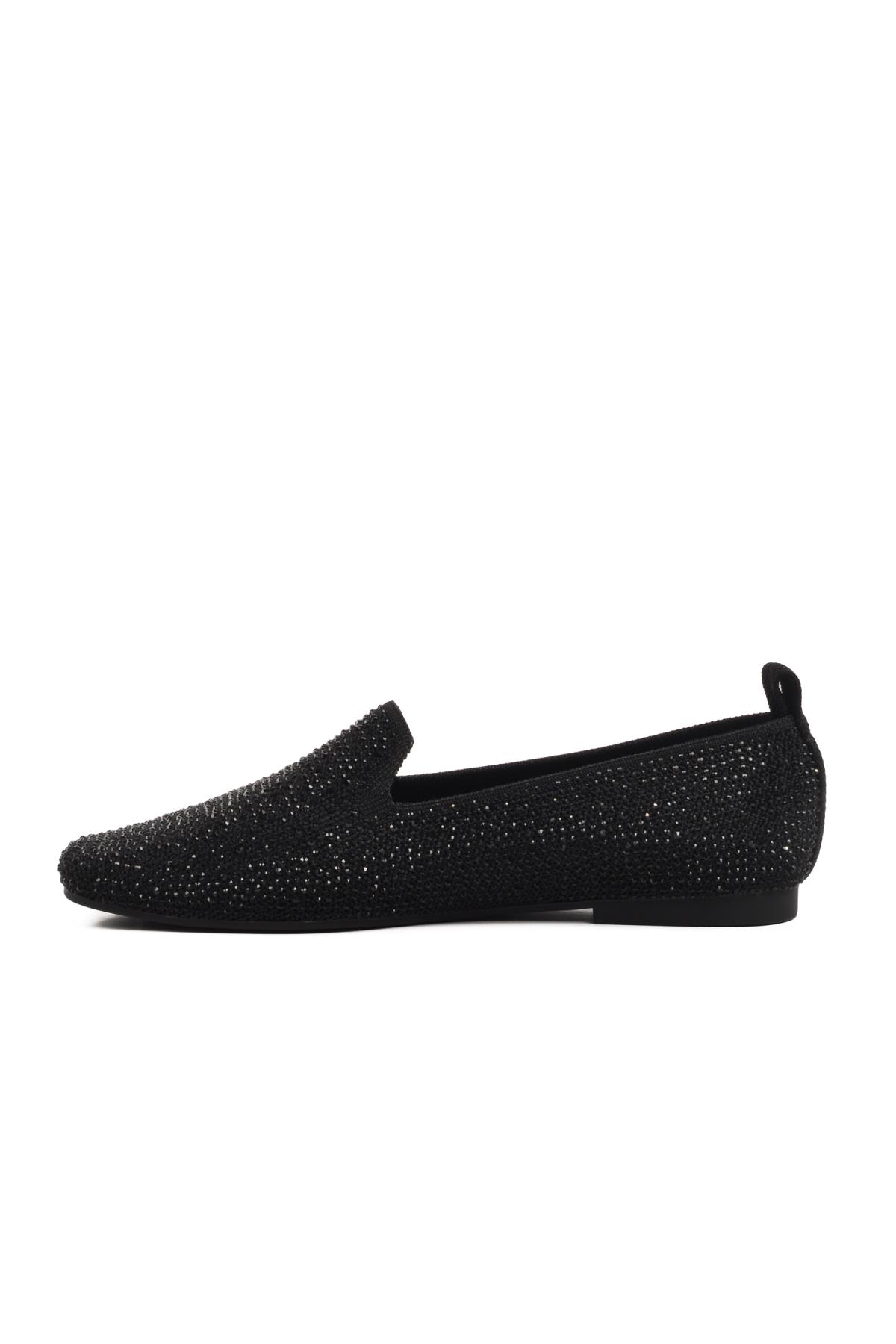 277146 Z Siyah Kadın Taşlı Triko Babet - Görsel 3