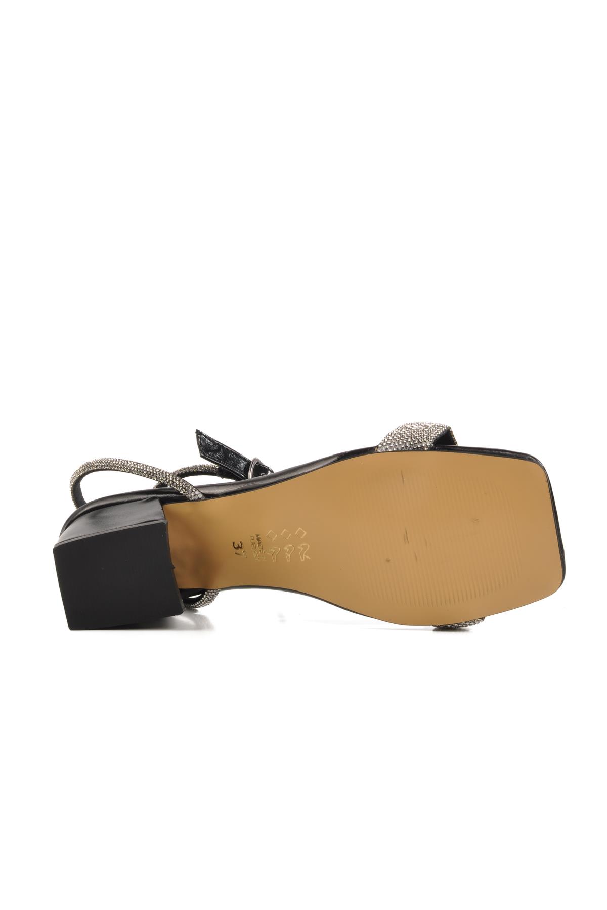 PC-54670 Z Siyah Kadın Taşlı Abiye Sandalet - Görsel 6