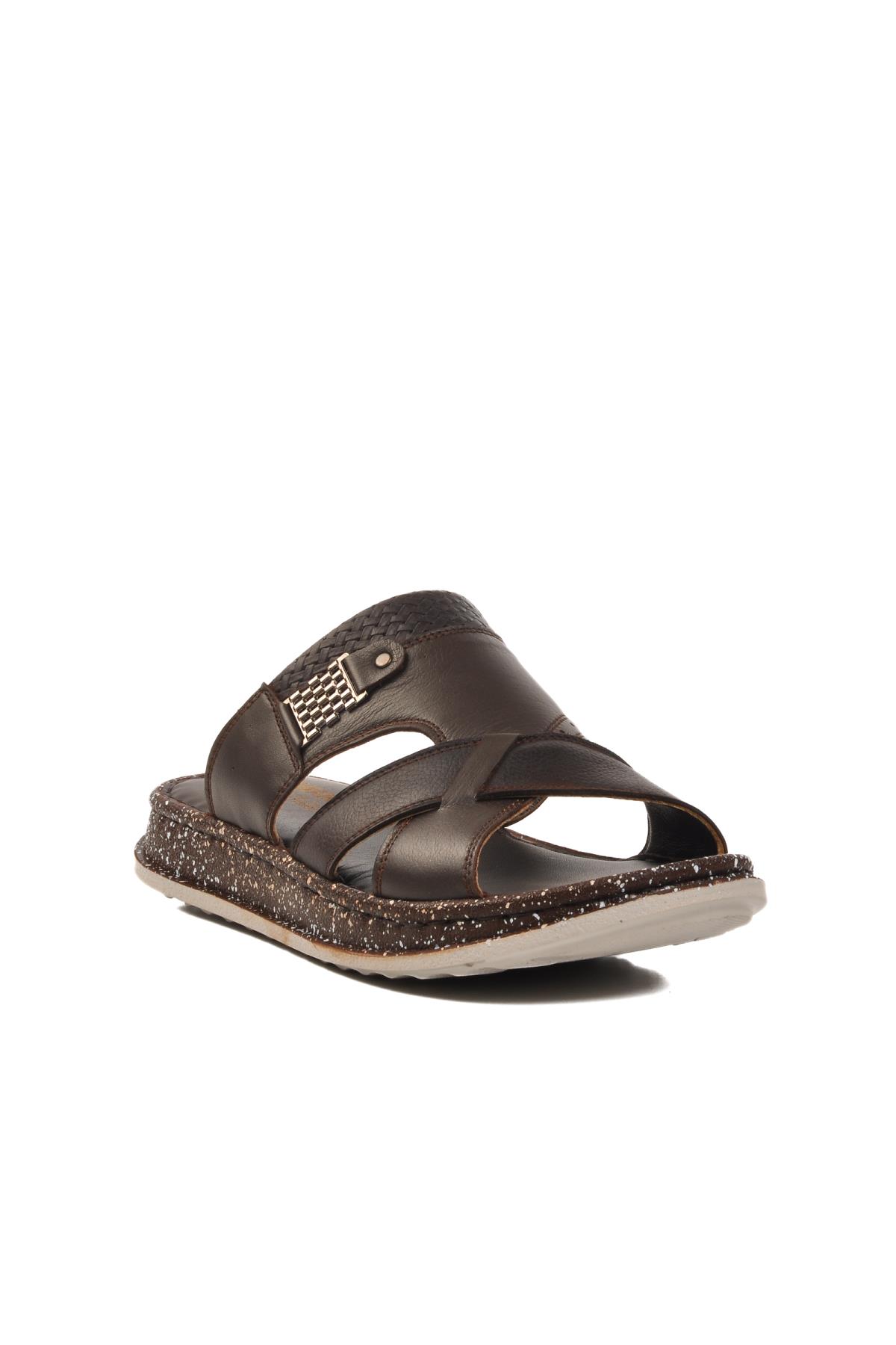 Kahve Hakiki Deri Erkek Terlik 2045 M - Görsel 2