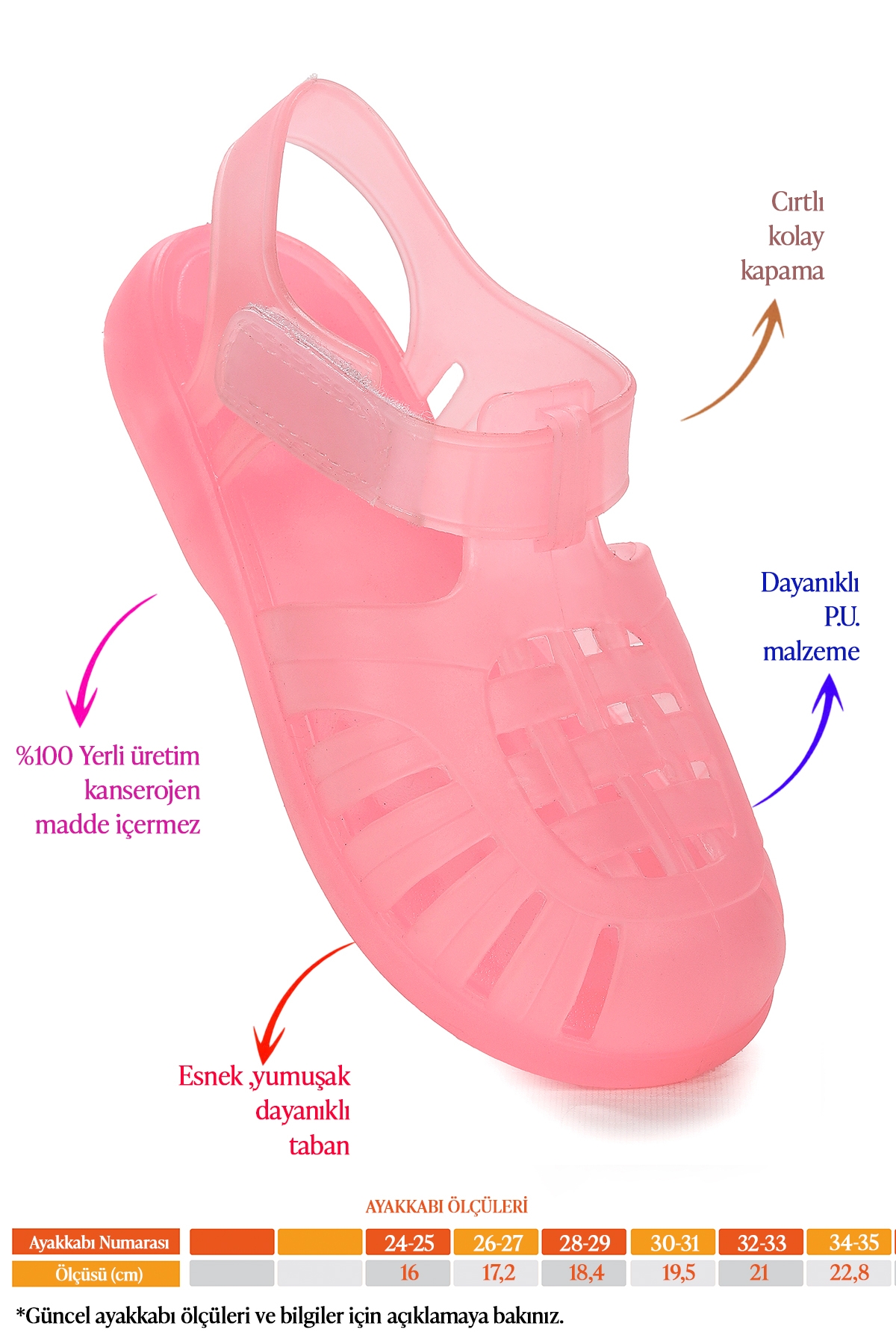 Fina Günlük Deniz Havuz Plaj Kız Çocuk Sandalet Ayakkabı Toz Pembe - Görsel 3