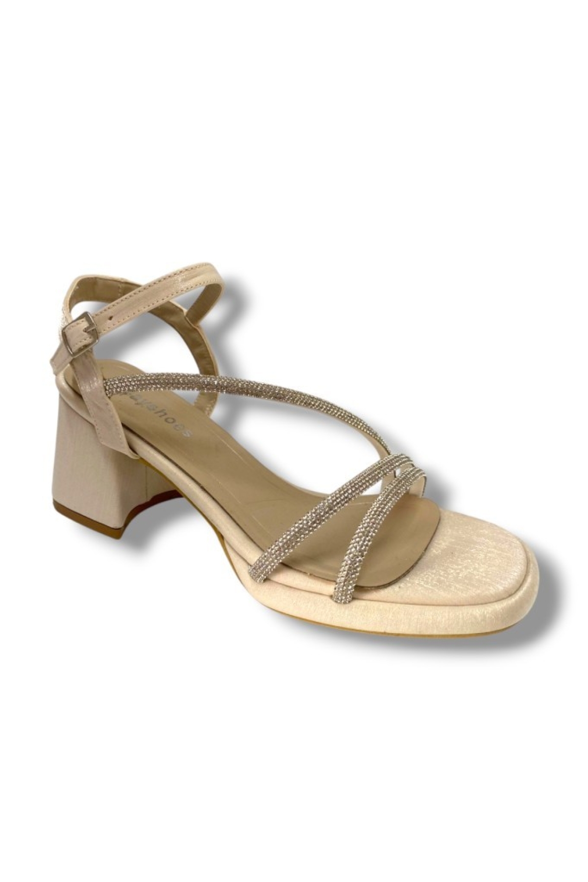 488-25 Saten Kare Topuk Taşlı Kadın Sandalet - Görsel 2