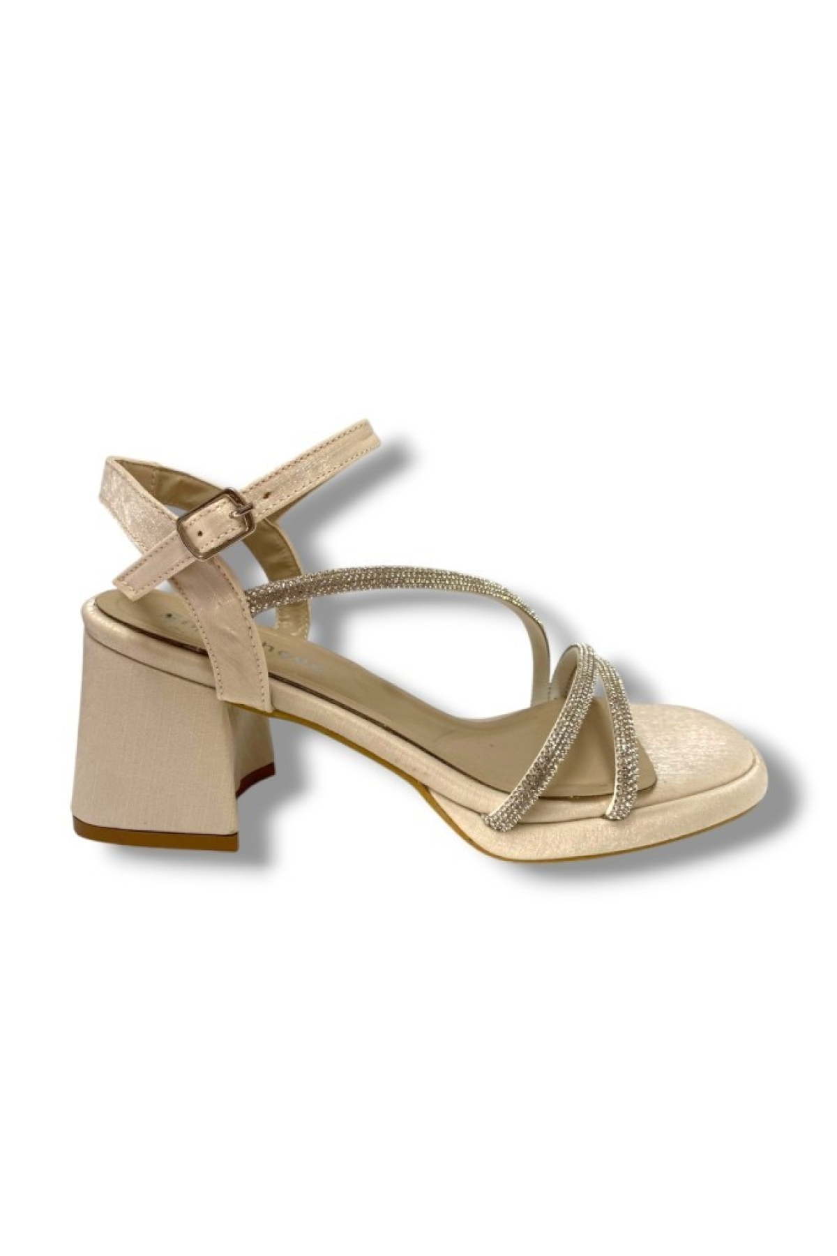 488-25 Saten Kare Topuk Taşlı Kadın Sandalet - Görsel 3