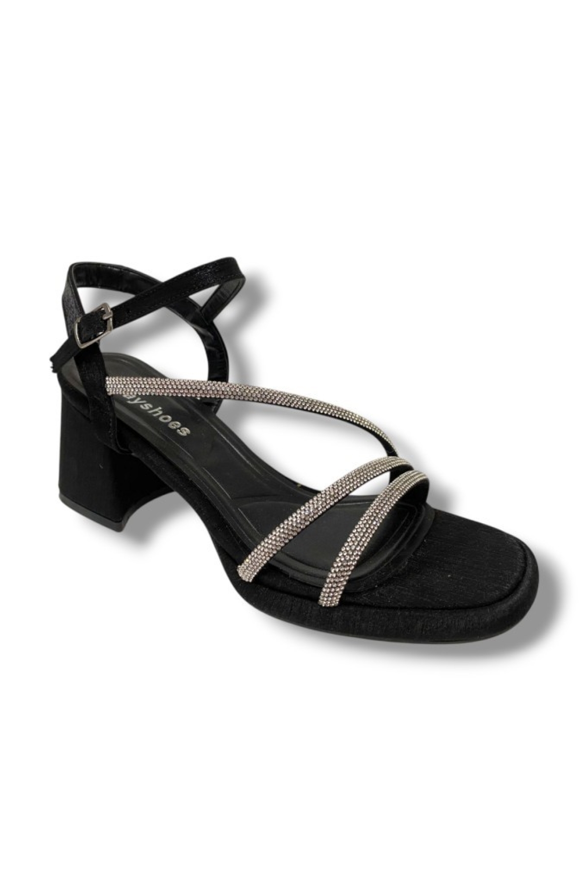 488-25 Saten Kare Topuk Taşlı Kadın Sandalet - Görsel 2