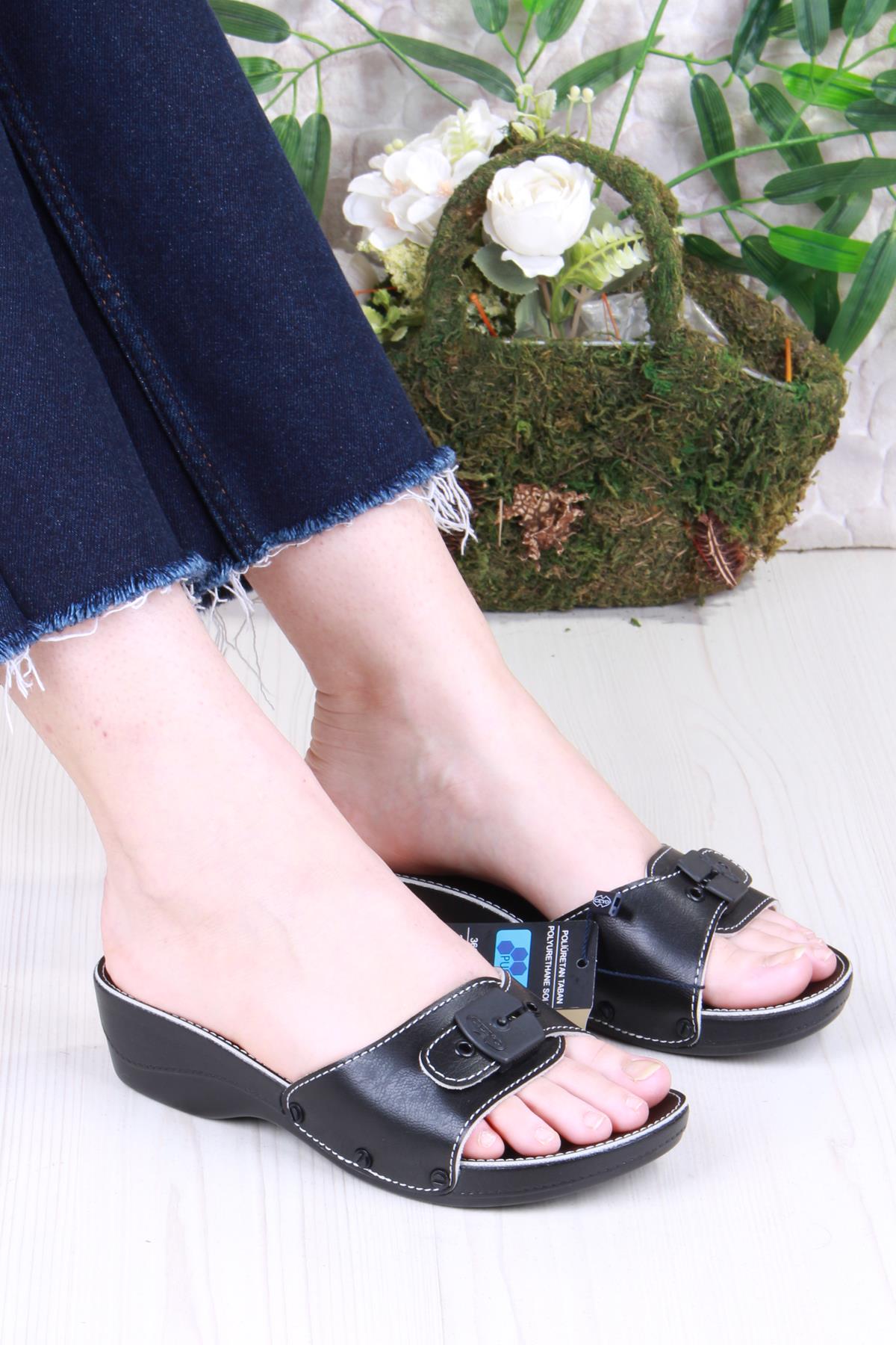 Minelli Topuklu Siyah Ortapedik Dolgu Topuk Kadın Terlik - Görsel 2