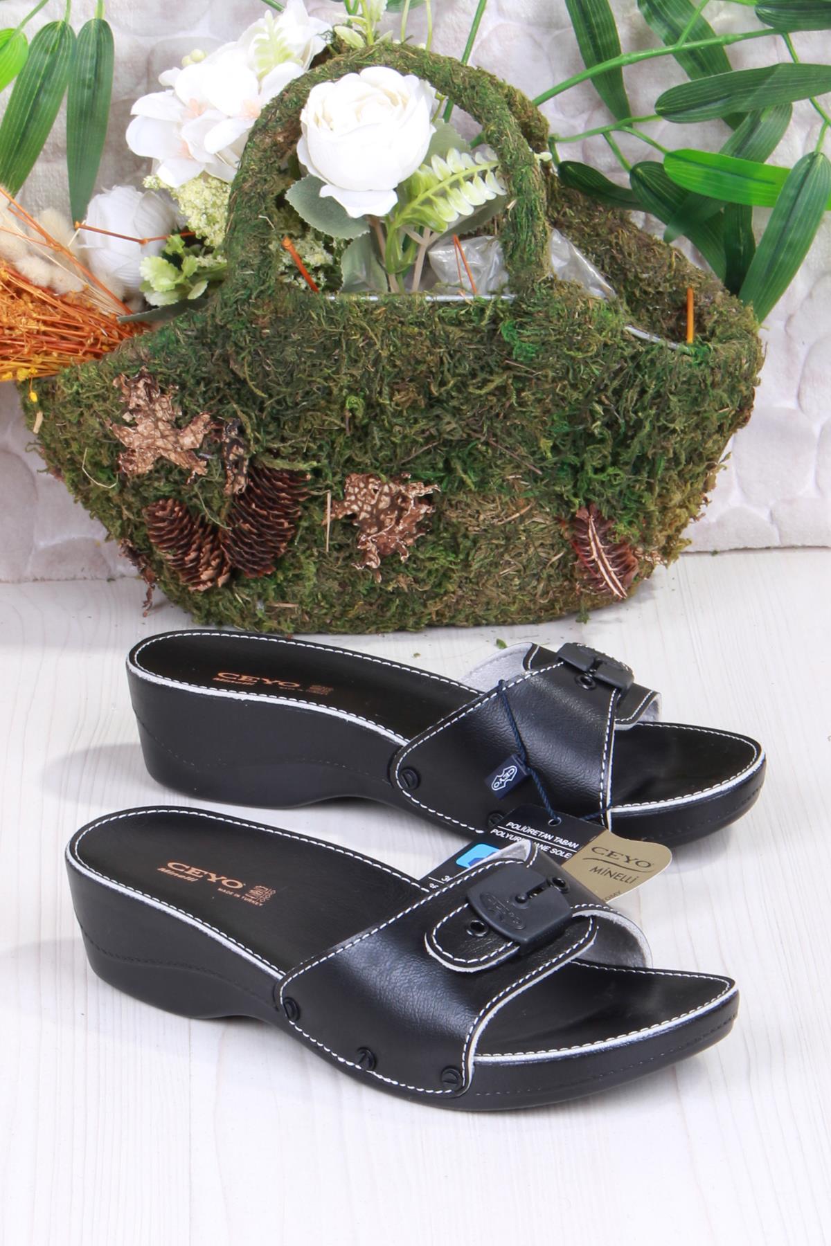 Minelli Topuklu Siyah Ortapedik Dolgu Topuk Kadın Terlik - Görsel 4