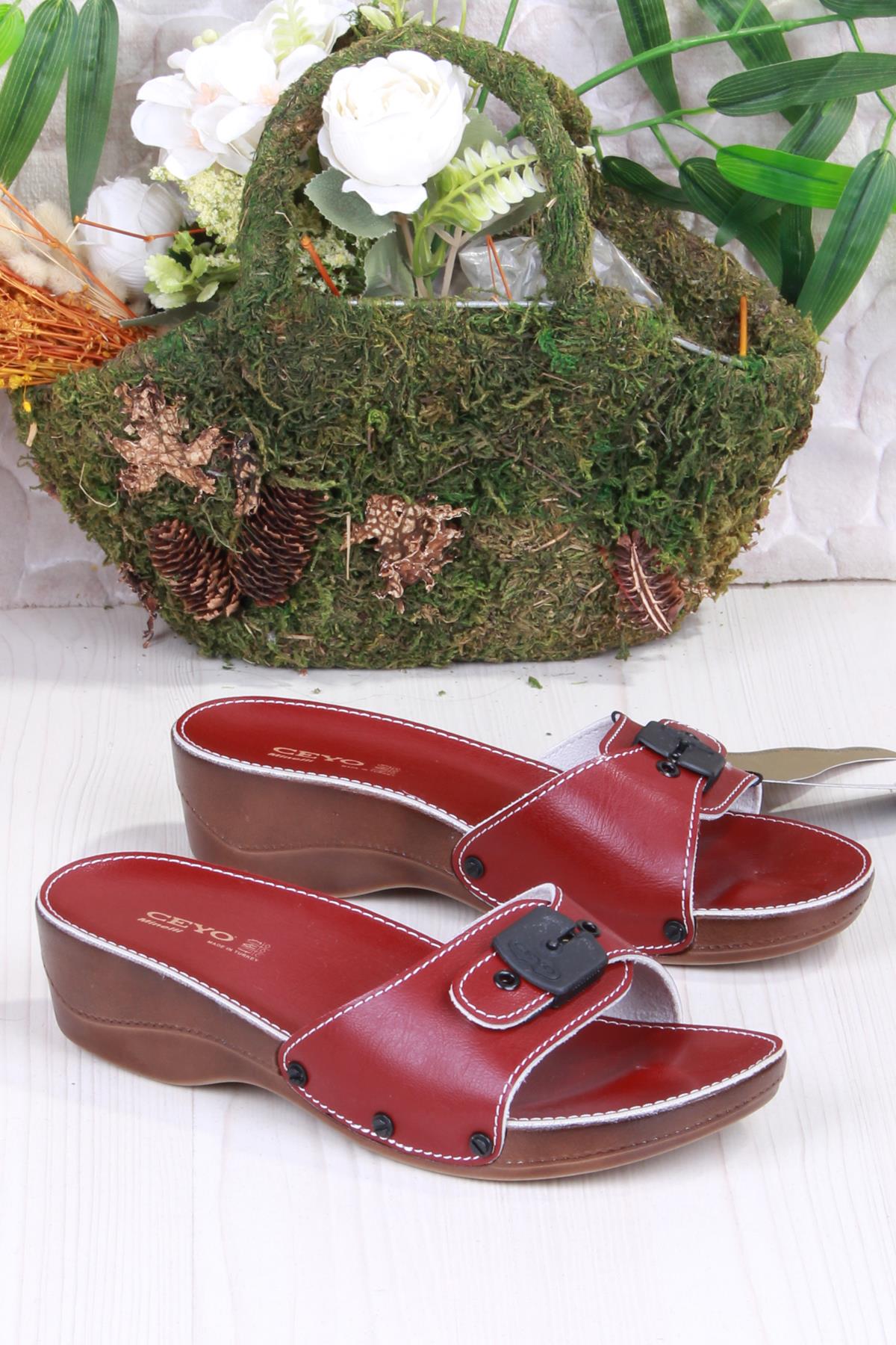 Minelli Topuklu Kırmızı Ortapedik Dolgu Topuk Kadın Terlik - Görsel 4