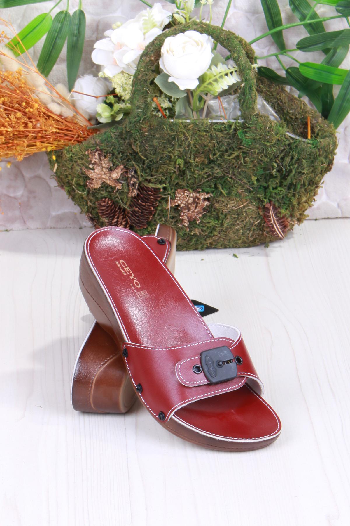 Minelli Topuklu Kırmızı Ortapedik Dolgu Topuk Kadın Terlik - Görsel 5