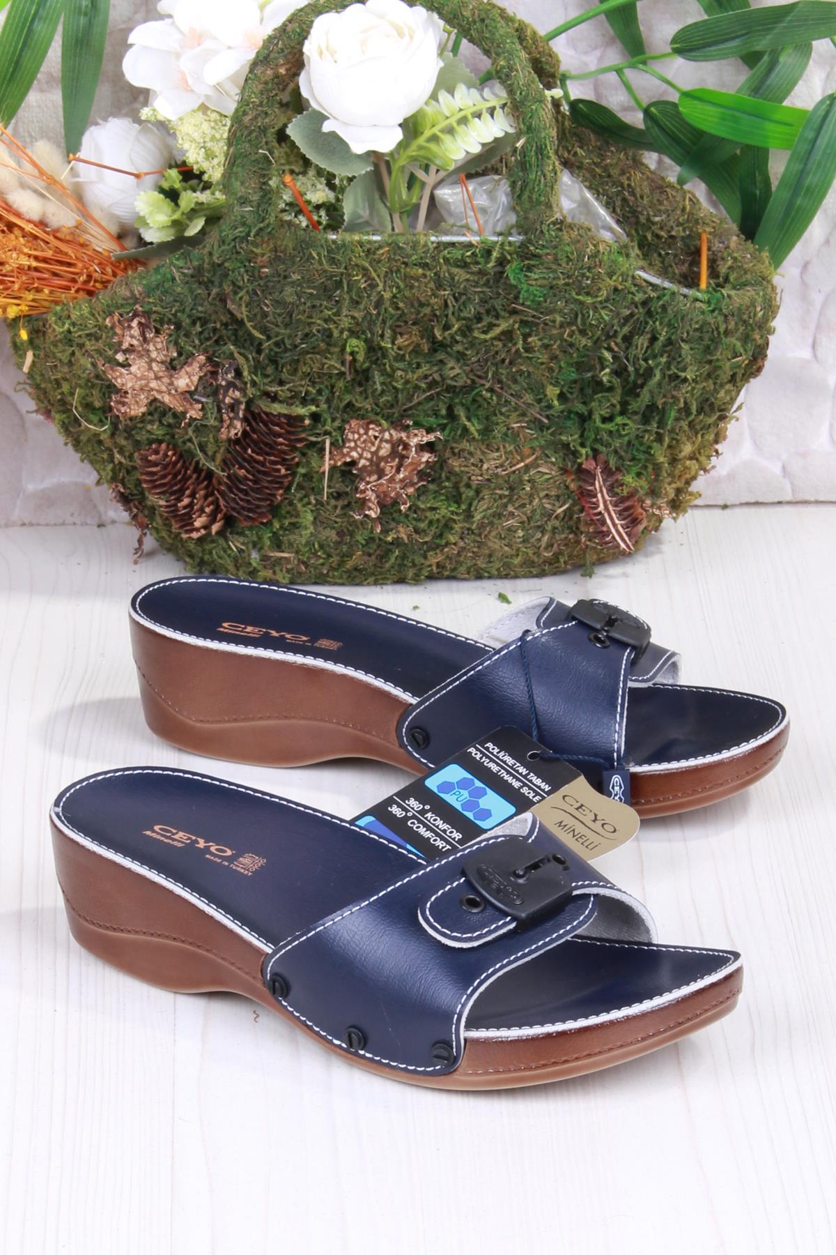 Minelli Topuklu Lacivert Ortapedik Dolgu Topuk Kadın Terlik - Görsel 4