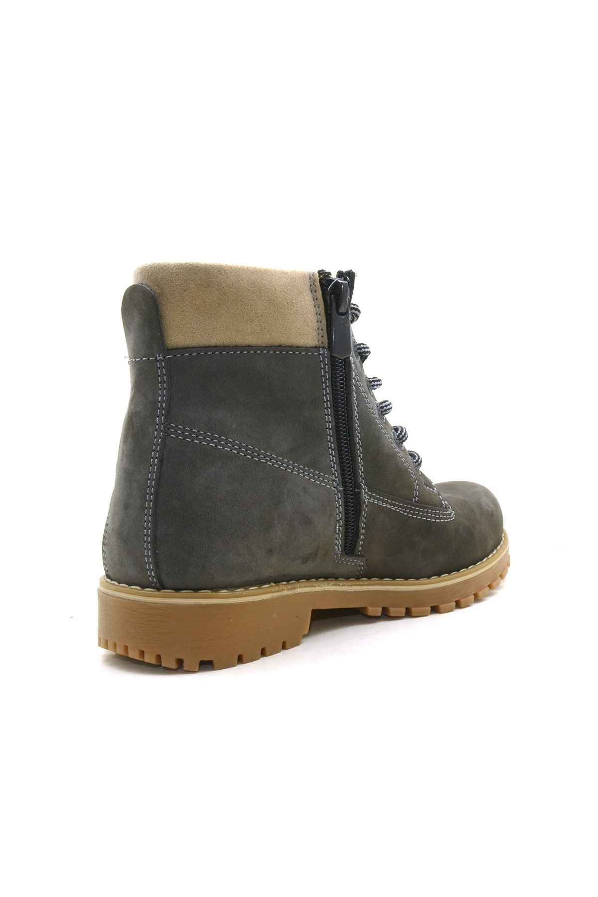 Neson Hakiki Deri Rahat Gri Fermuarlı Unisex Çocuk Bot - Görsel 4